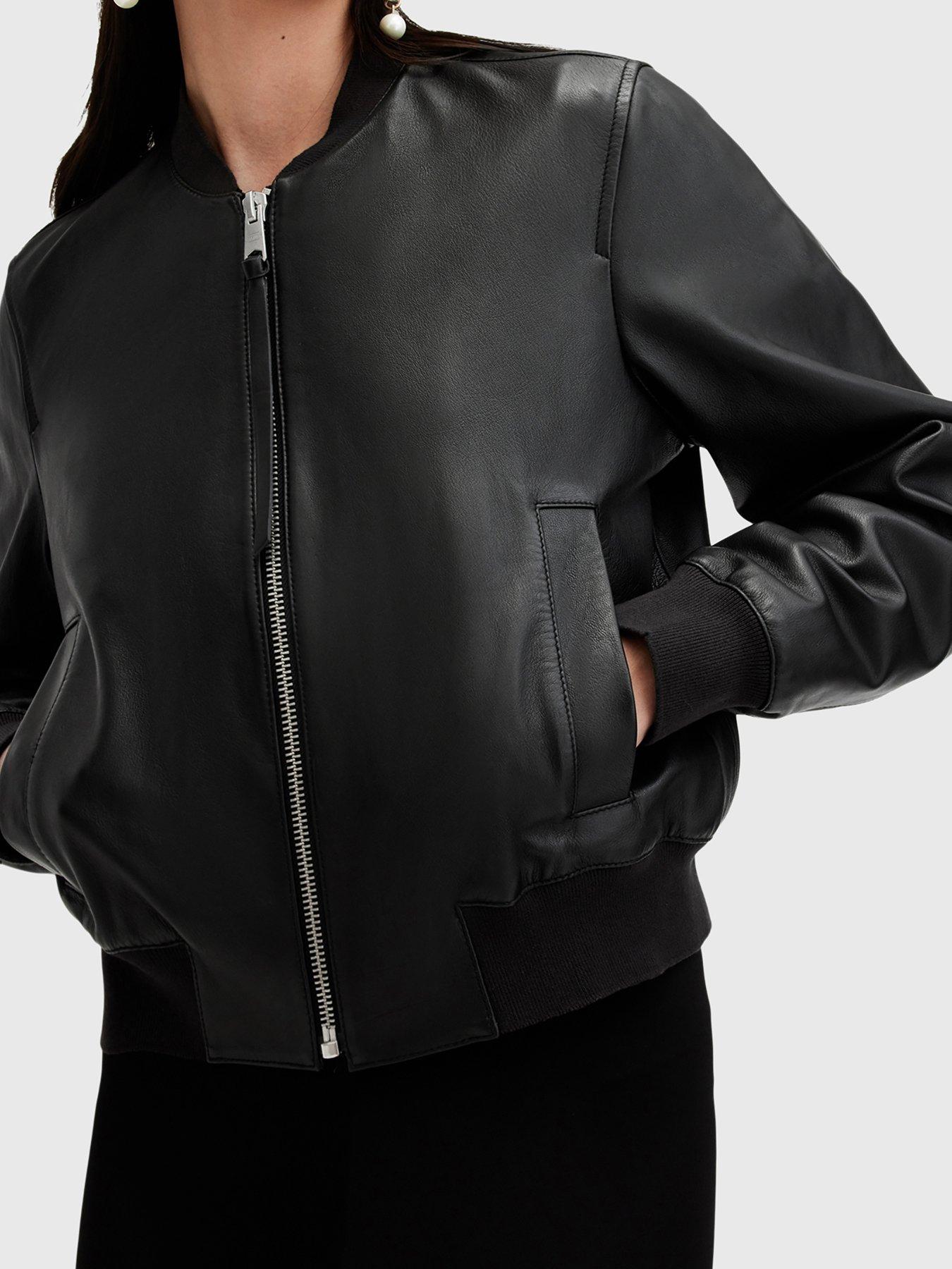 Image 4 of 6 of AllSaints Orten Leather Bomber Jacket - Black