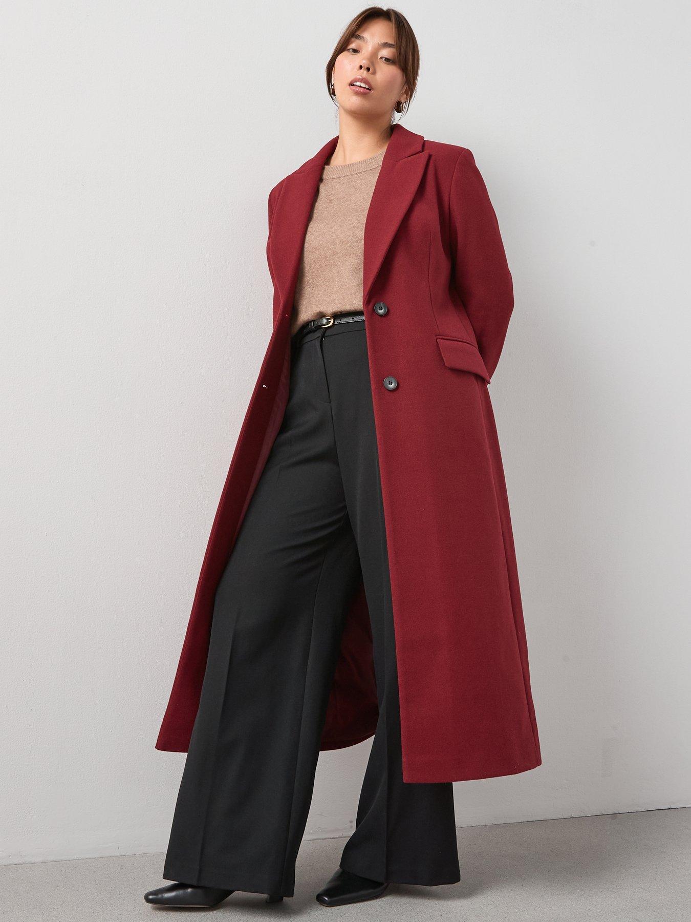 V by Very Curve Single Breasted Coat - Red