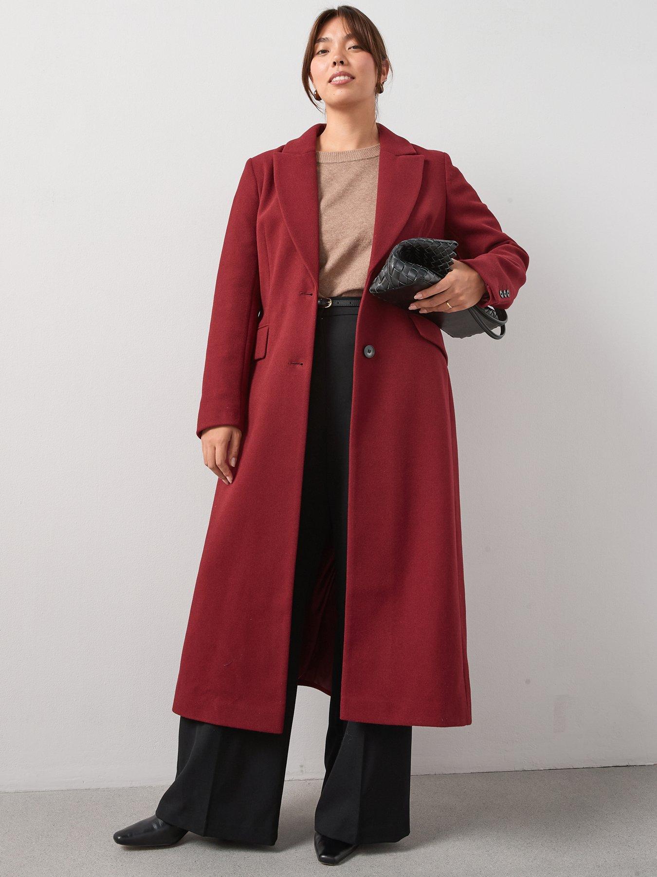 Image 3 of 6 of V by Very Curve Single Breasted Coat - Red
