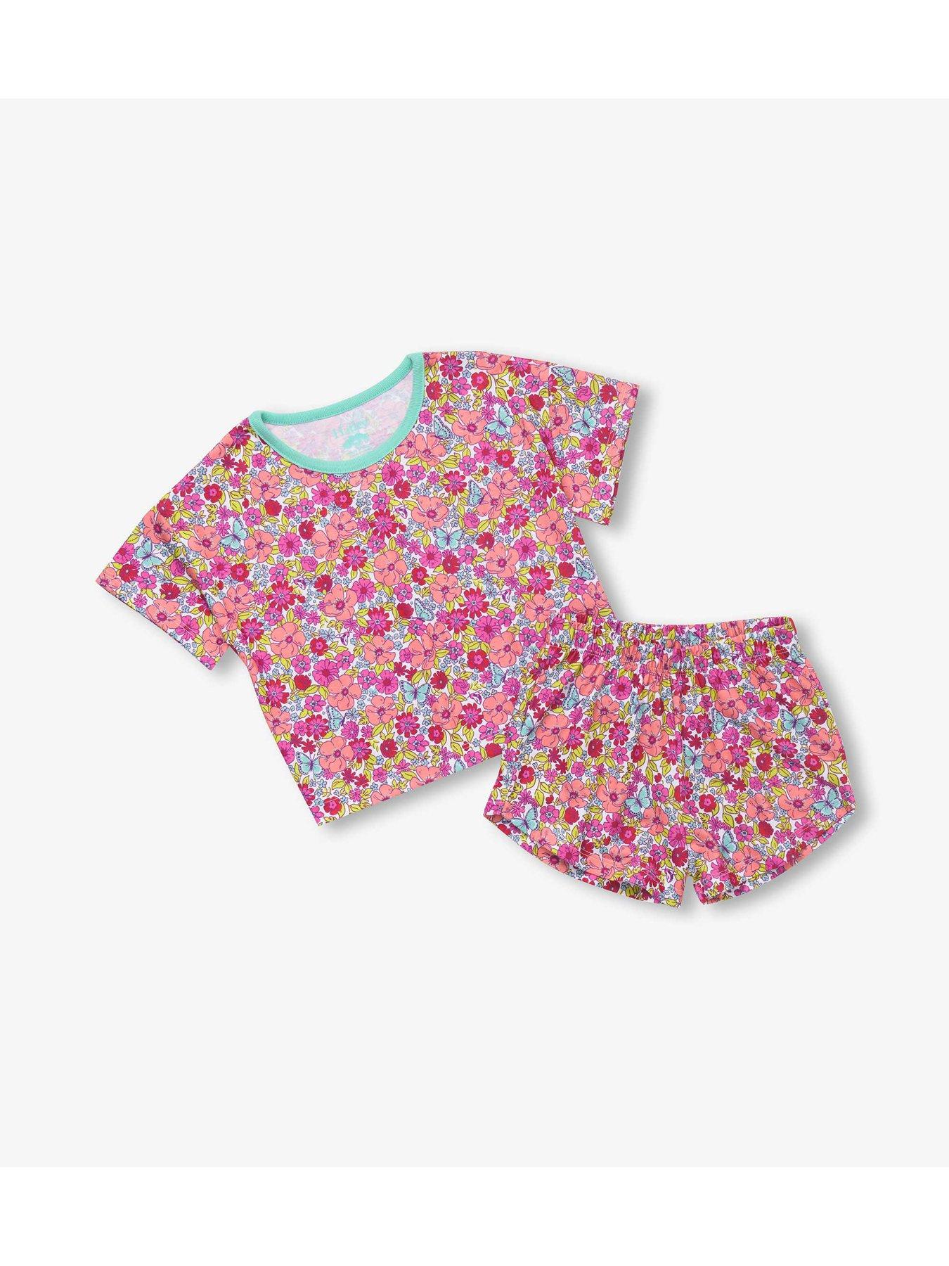 stillFront image of hatley-girls-groovy-flowers-short-pyjama-set-pink