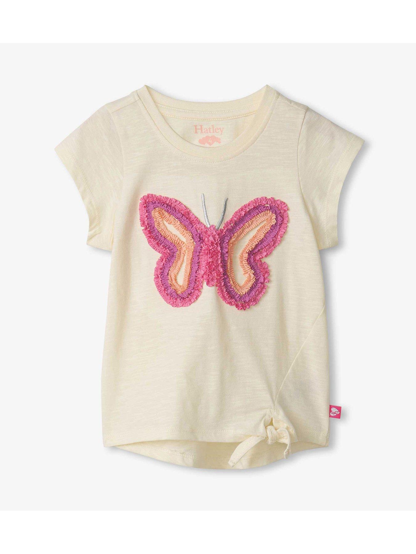 stillFront image of hatley-girls-afterglow-butterfly-tie-front-short-sleeve-t-shirt-cream