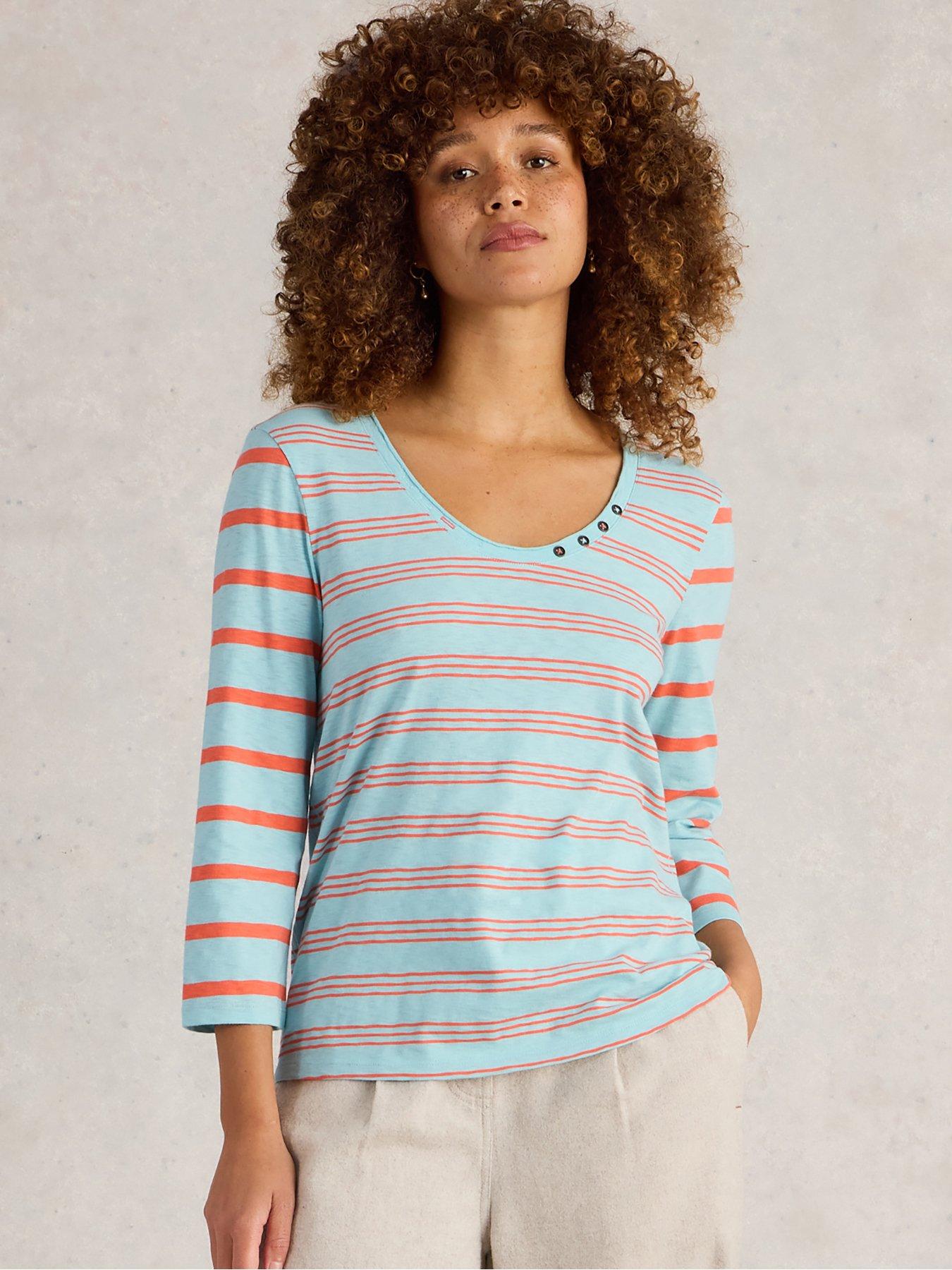 Image 1 of 6 of White Stuff Nadia 3/4 Sleeve Tee - Blue