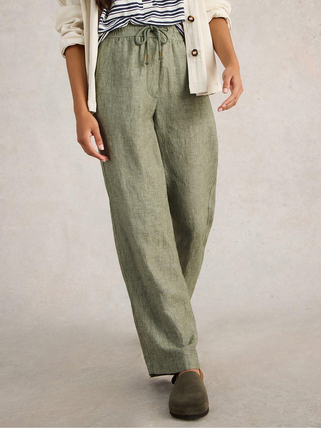 undefined Belle Linen Wide Leg Trouser - Green