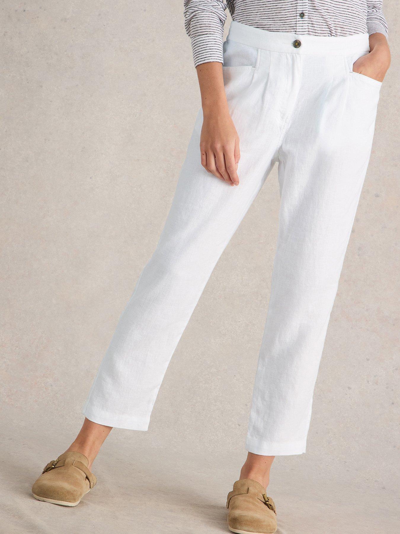undefined Rowena Linen Trouser - White