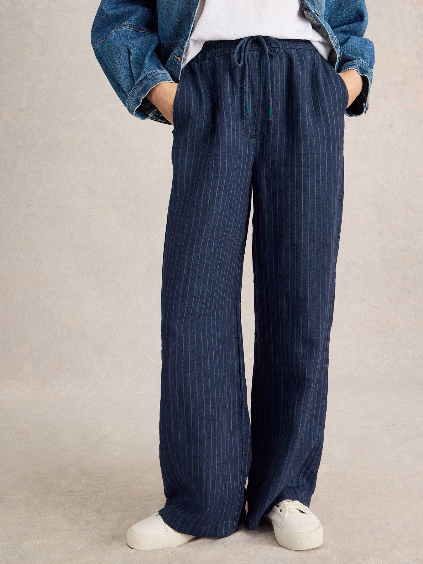  image of white-stuff-belle-linen-wide-leg-trouser-navy