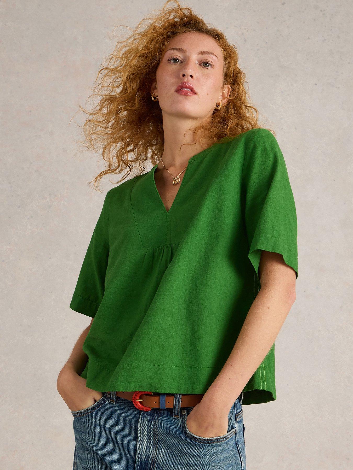 undefined Ash Linen Blend Top - Green