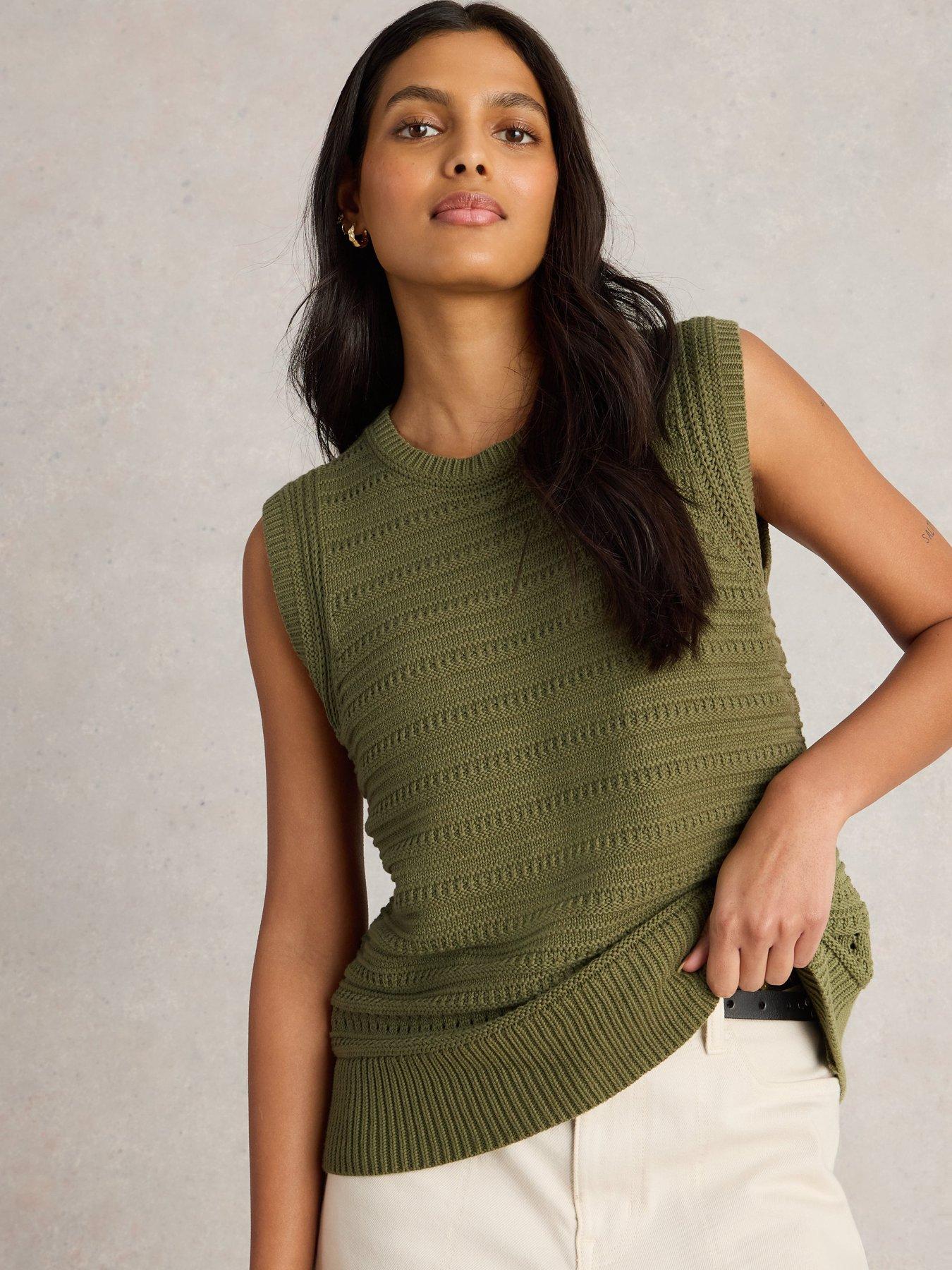  image of white-stuff-stitchy-cotton-tank-green