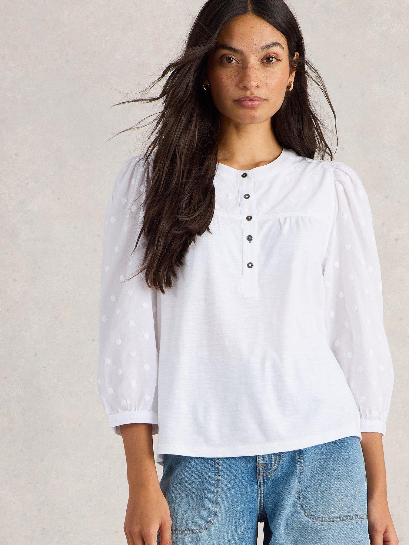  image of white-stuff-elise-dobby-mix-top-ivory