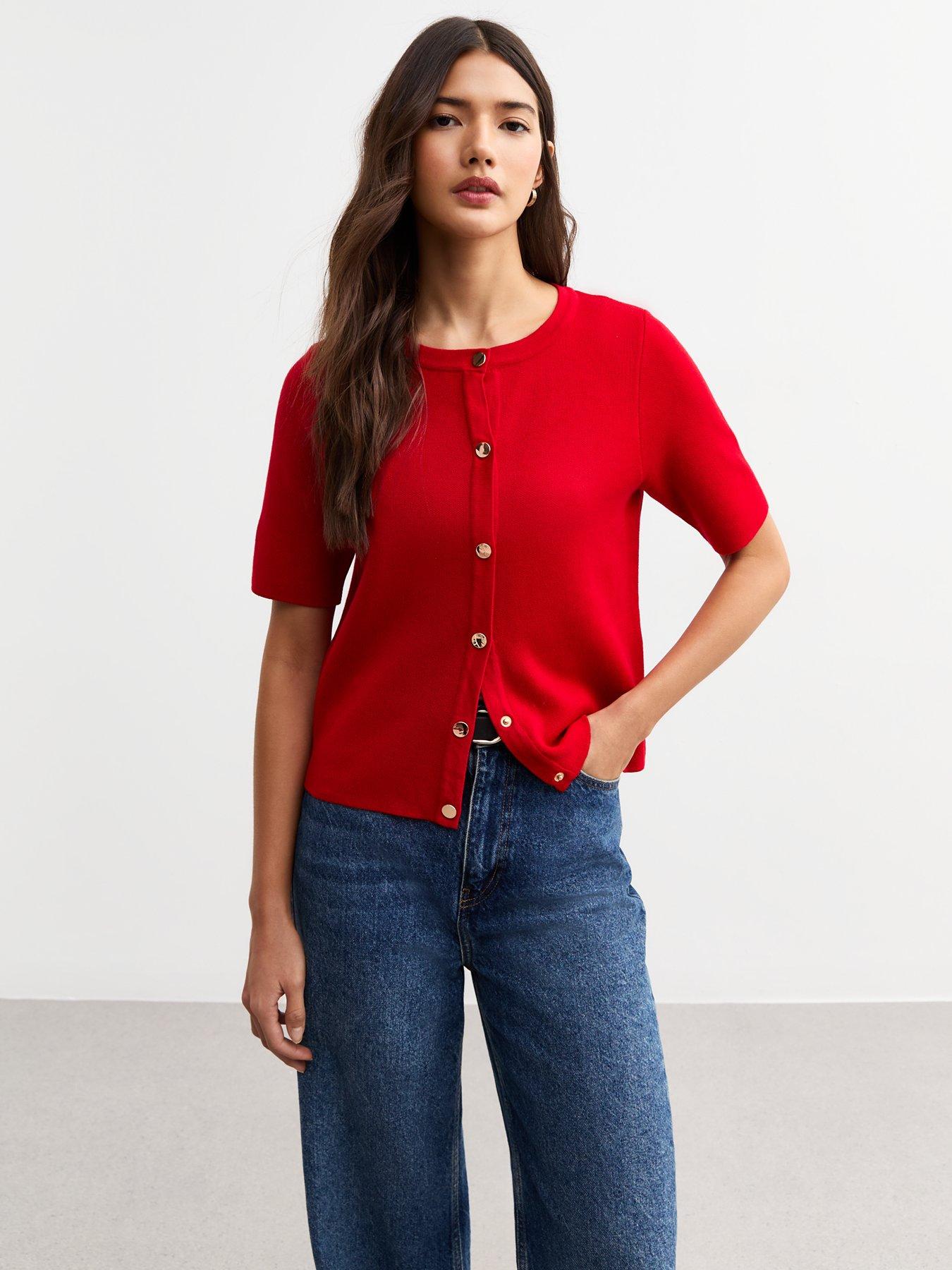 new-look-knit-short-sleeve-cardigan-red