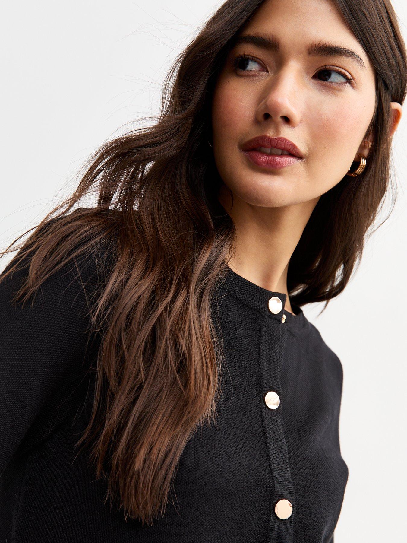 image of new-look-knit-short-sleeve-cardigan-black