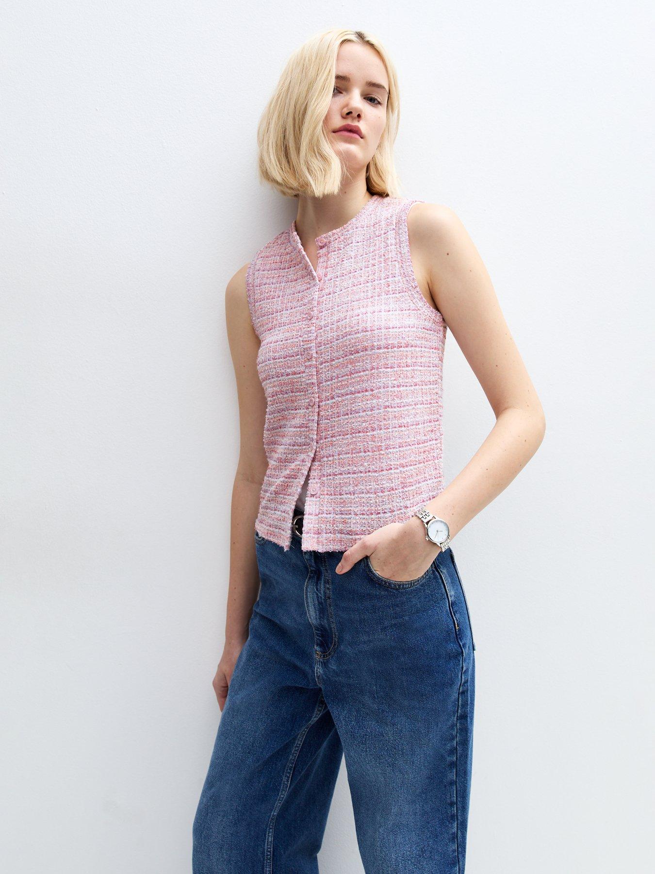  image of new-look-boucle-button-up-vest-pink