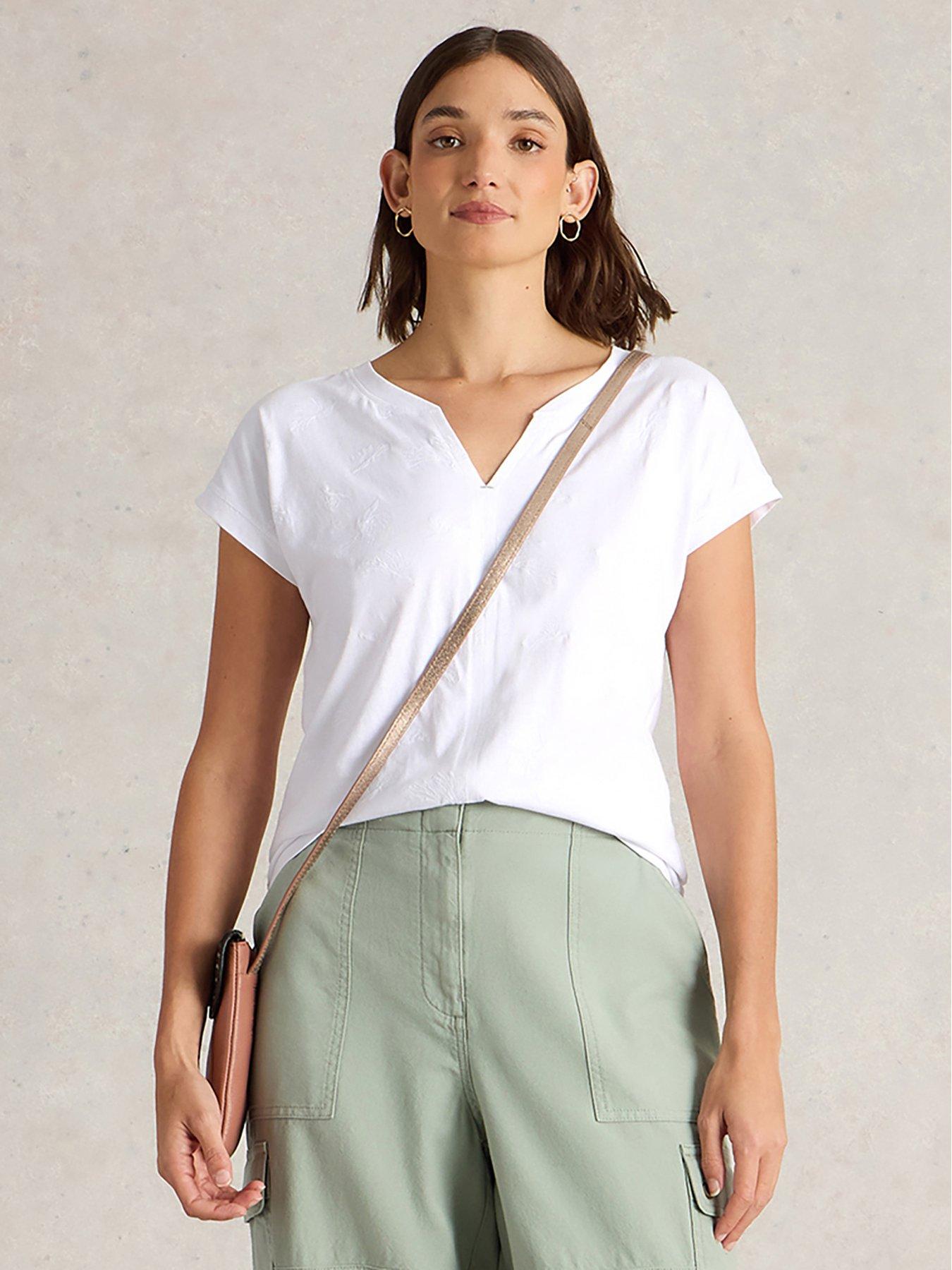 undefined Nelly Notch Embroidered Tee - White