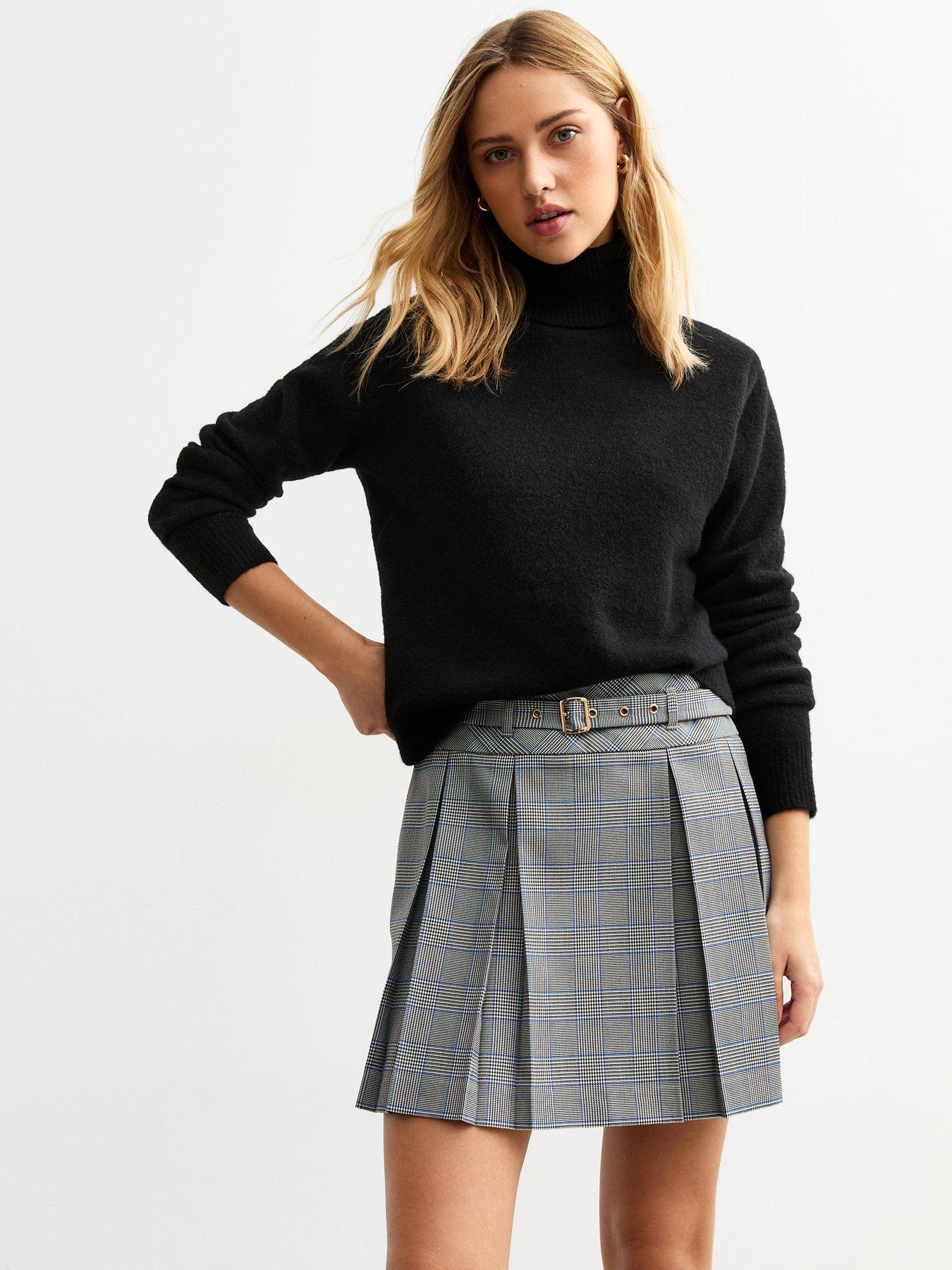 new-look-black-checked-plated-mini-skirt
