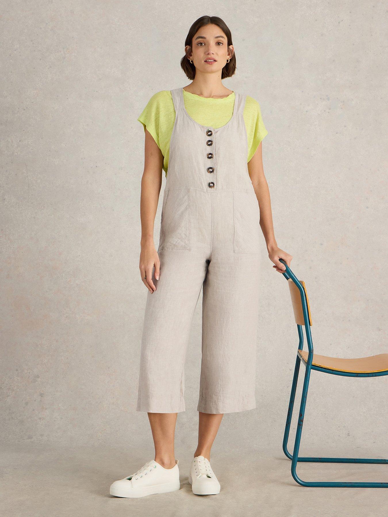 undefined Viola Linen Dungaree - Beige