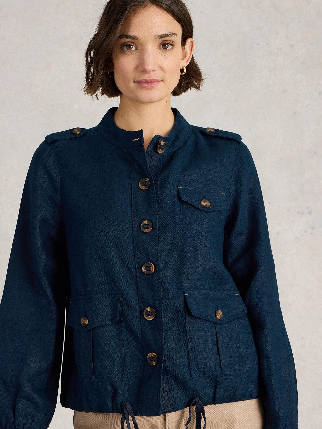 undefined Demi Utility Linen Jacket - Navy