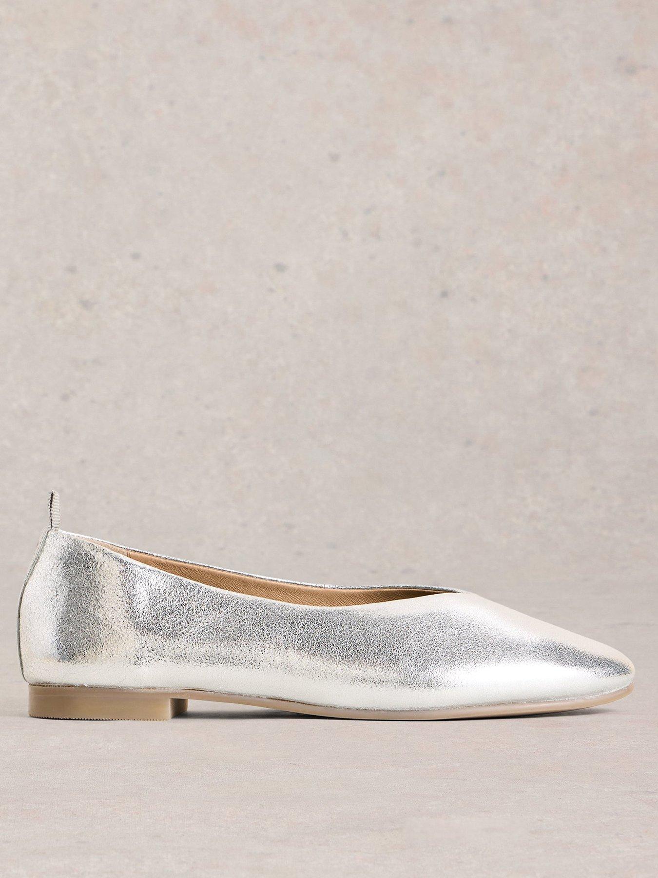 Image 1 of 4 of White Stuff Cheri Leather Ballerina Pump - Silver