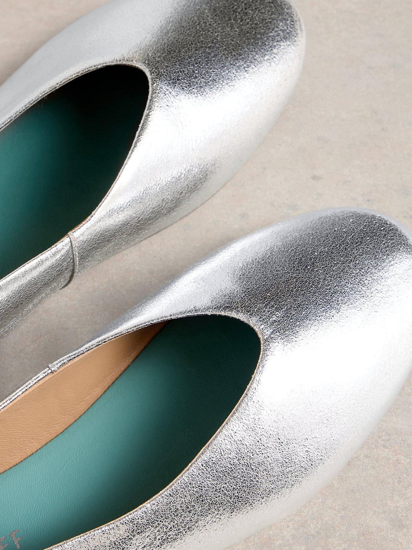 Image 4 of 4 of White Stuff Cheri Leather Ballerina Pump - Silver