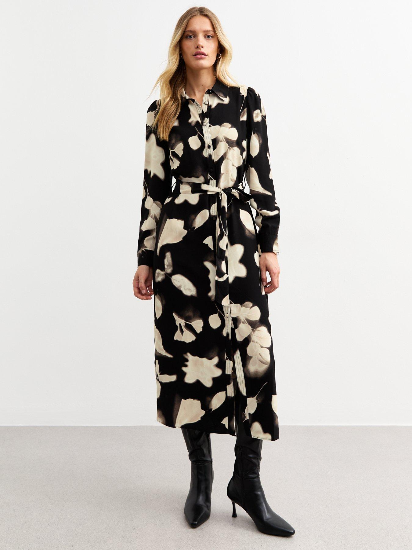  image of new-look-floral-print-shirt-dress-black