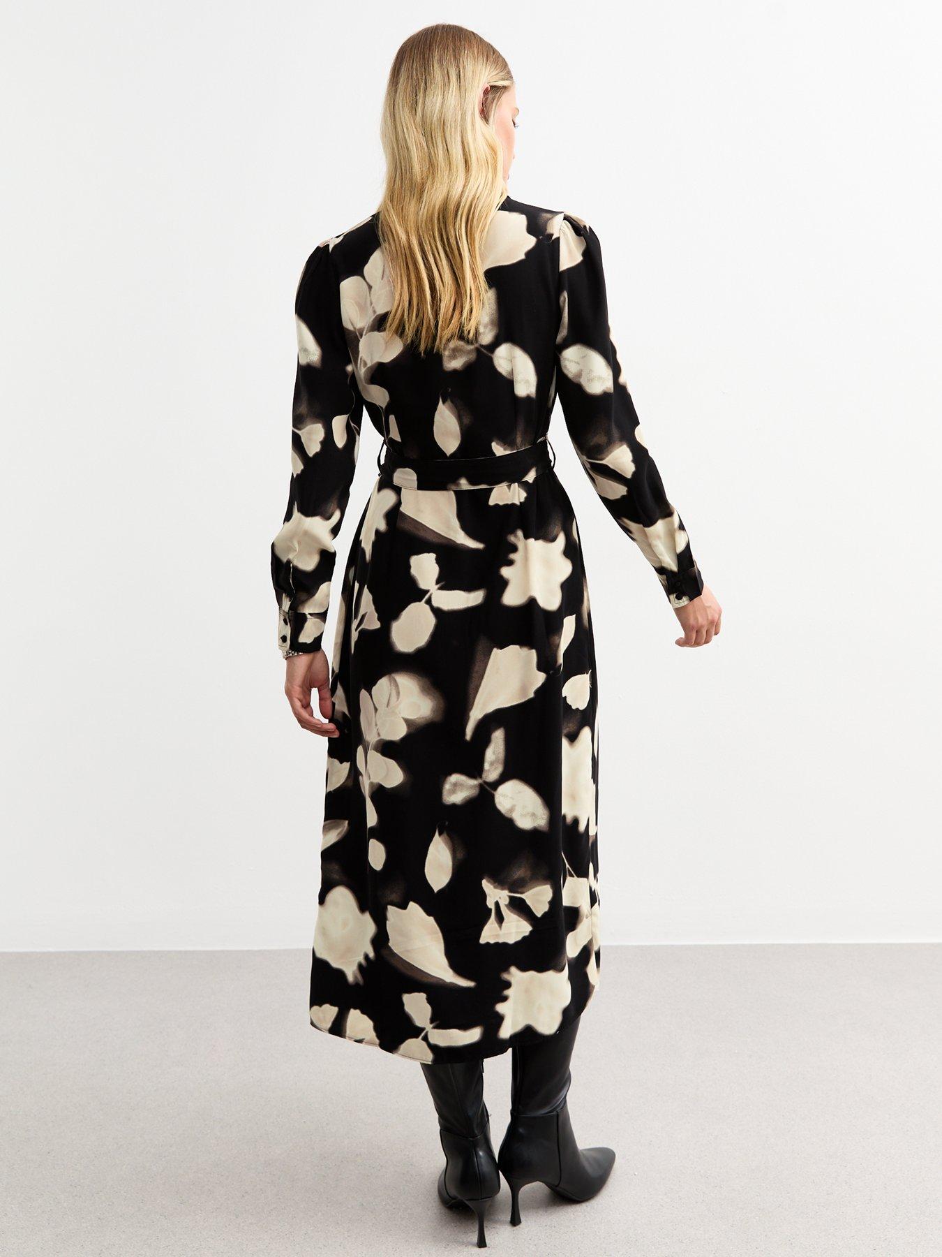  image of new-look-floral-print-shirt-dress-black