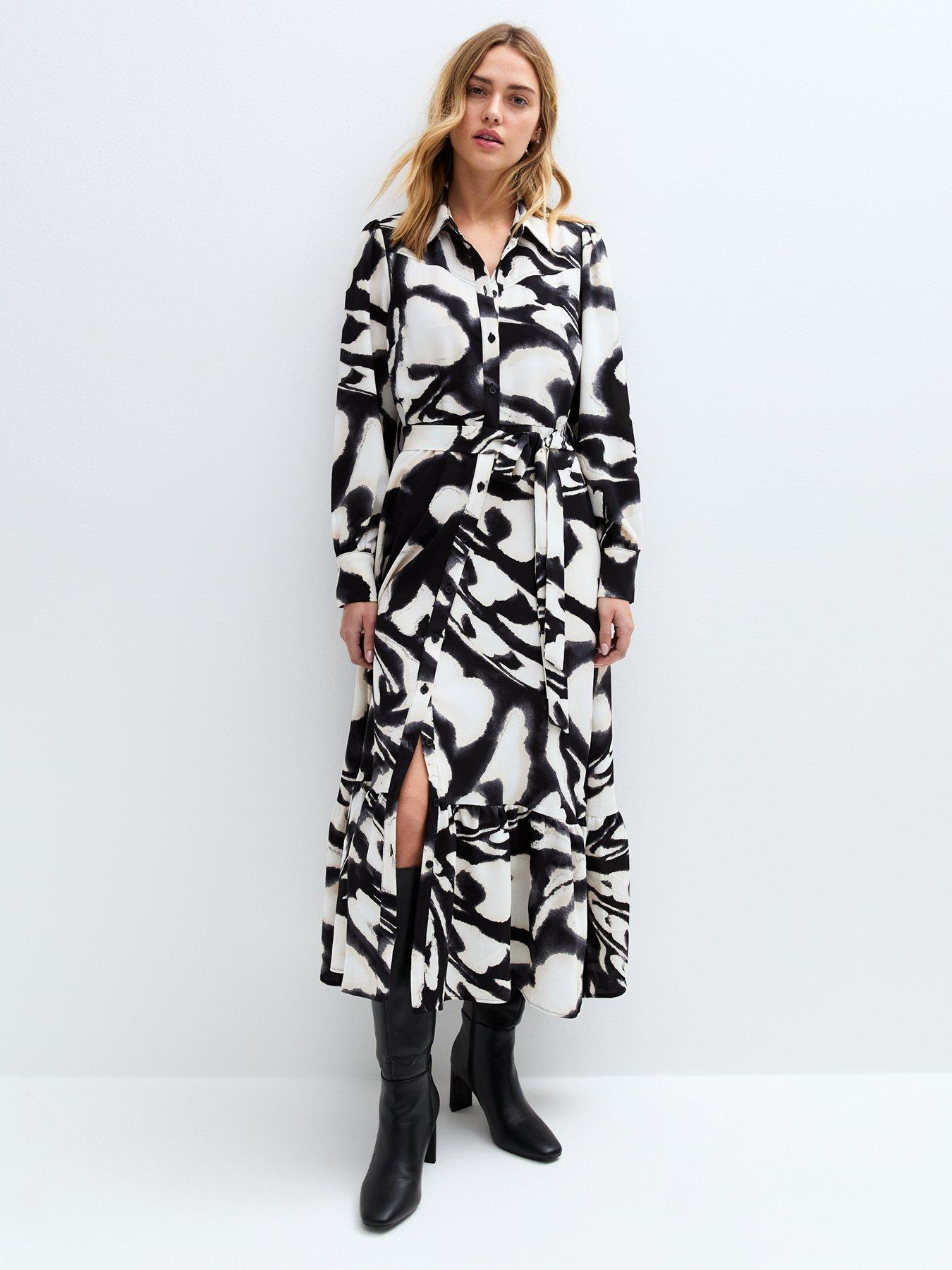 undefined Blur Print Midi Shirt Dress - Black