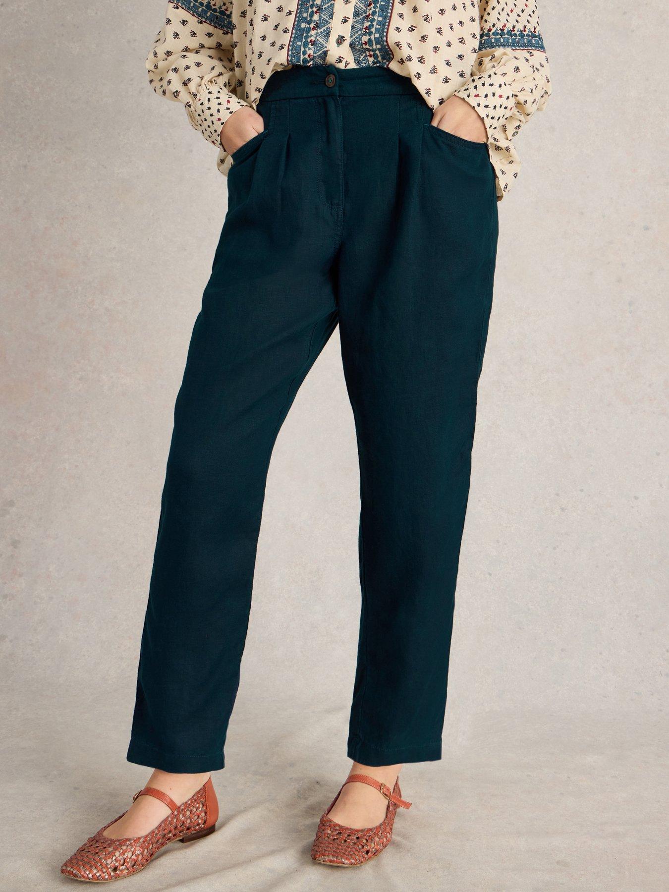 undefined Rowena Linen Trousers - Navy