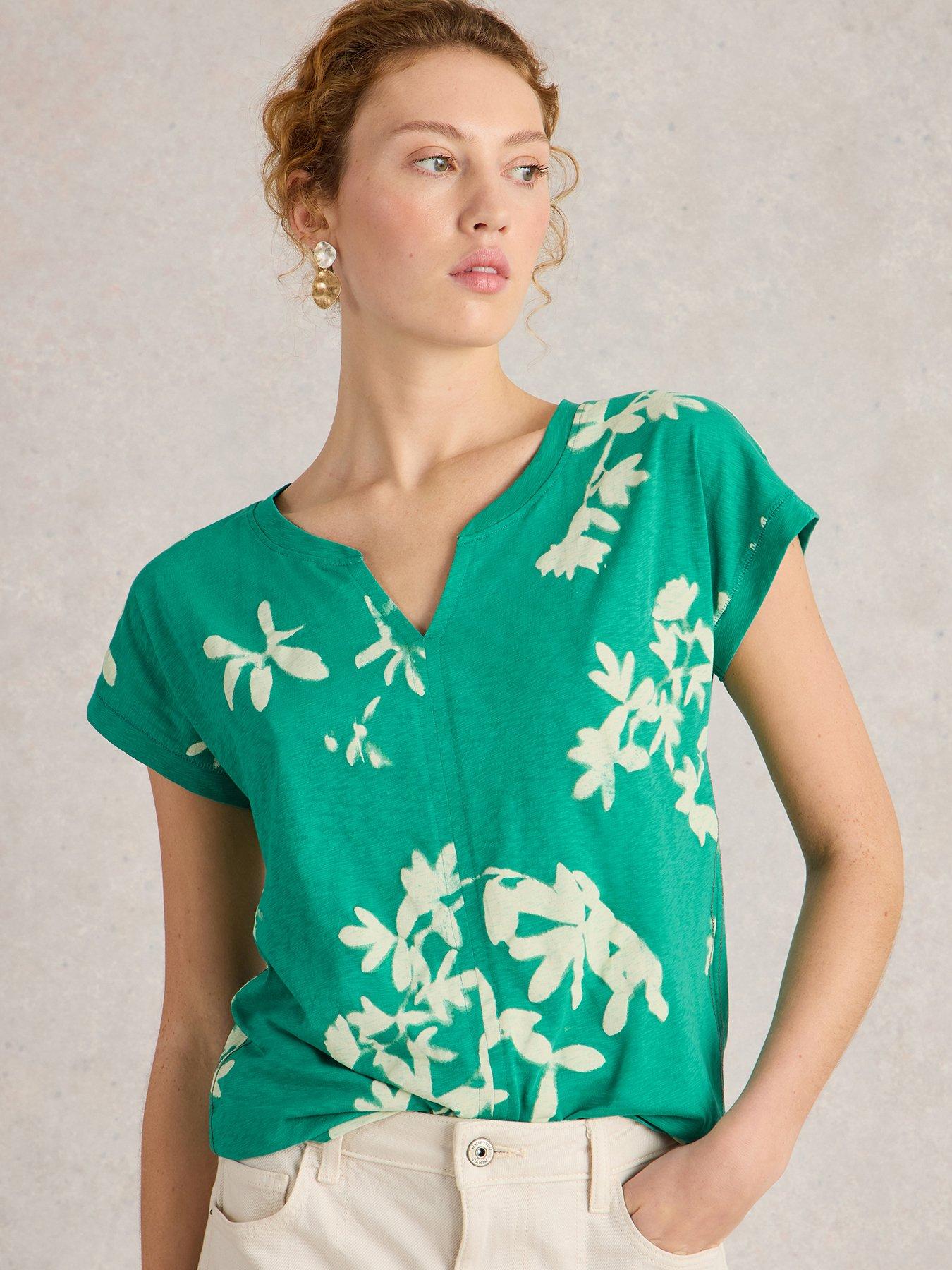 Image 1 of 6 of White Stuff Nelly Notch Neck Tee - Green