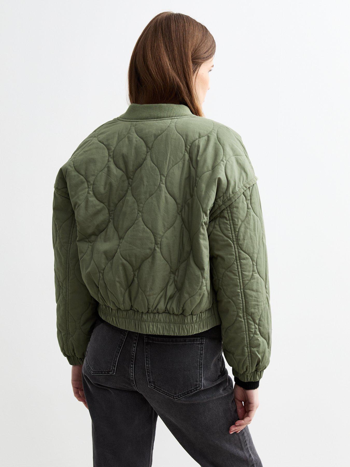 Image 2 of 4 of New Look Stitch Pattern Lightly Padded Bomber Jacket - Khaki