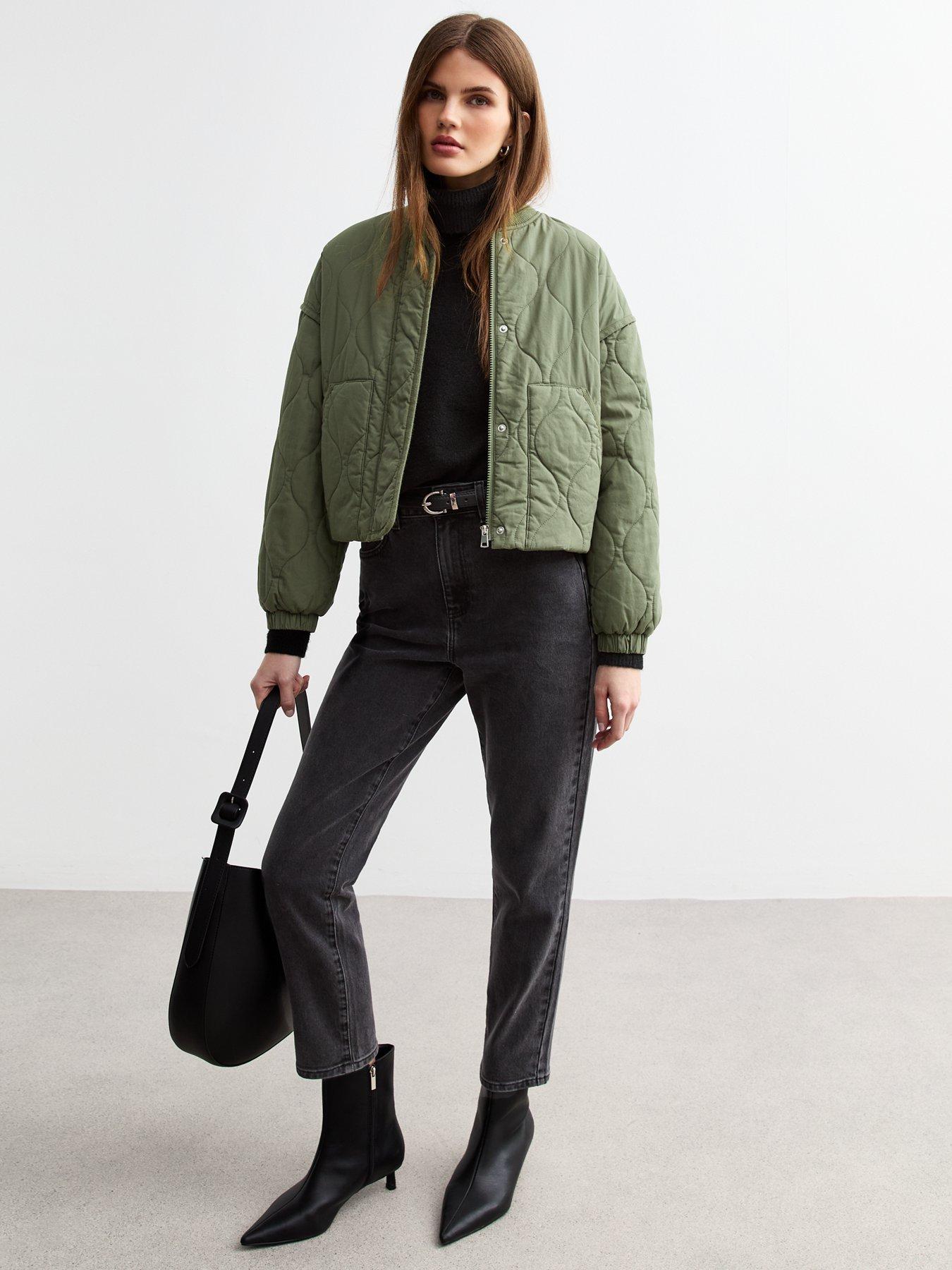 Image 3 of 4 of New Look Stitch Pattern Lightly Padded Bomber Jacket - Khaki