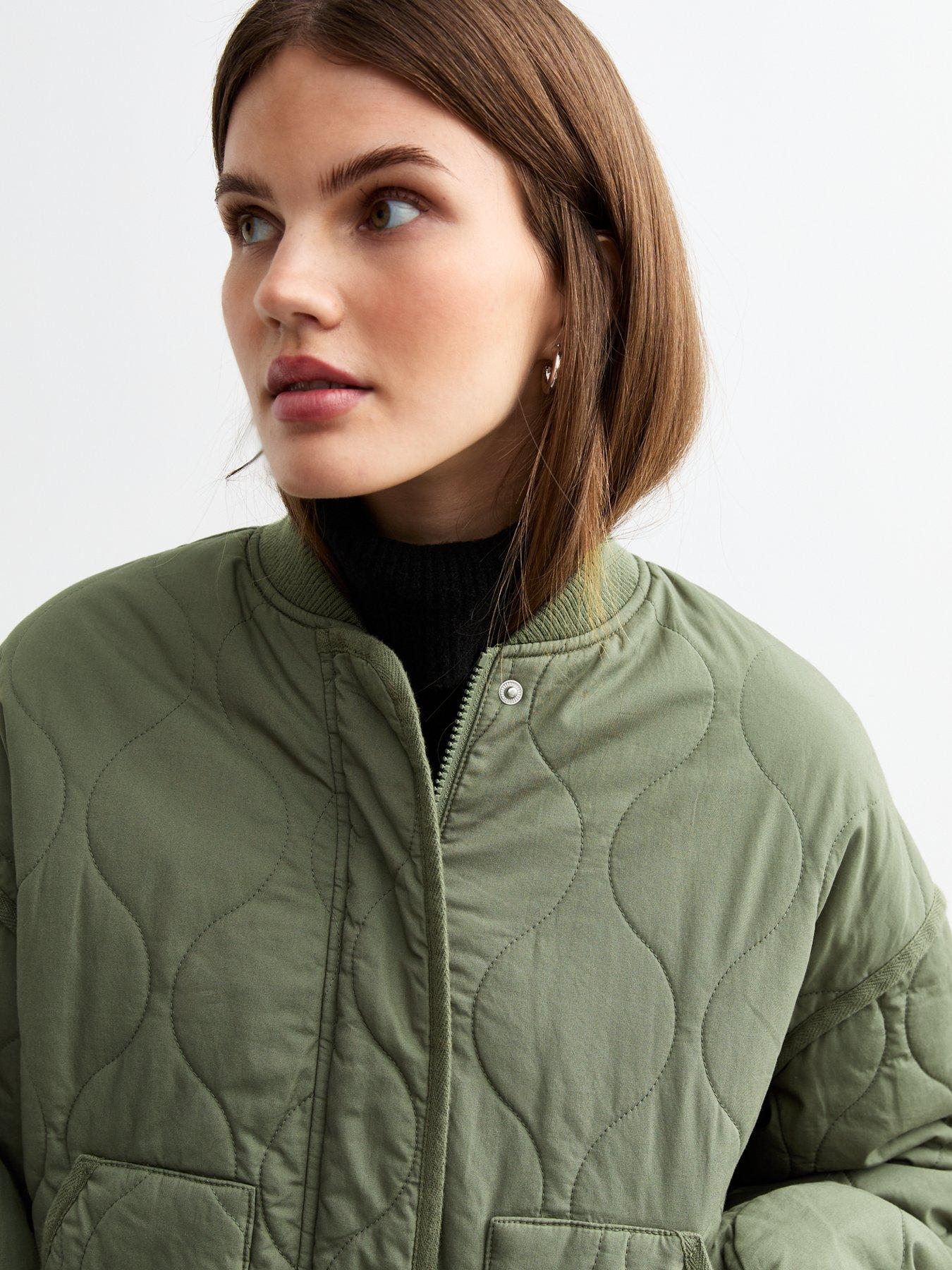 Image 4 of 4 of New Look Stitch Pattern Lightly Padded Bomber Jacket - Khaki