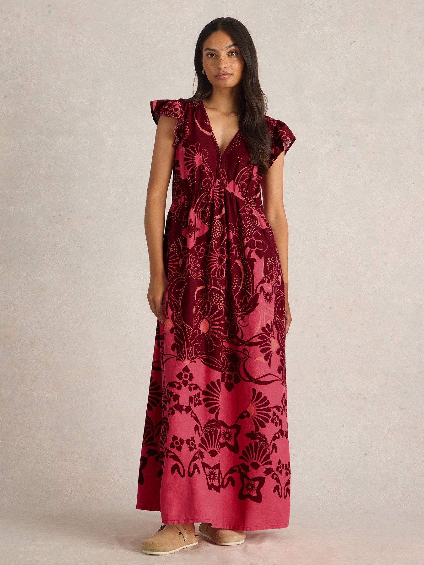 undefined Lorna Linen Blend Maxi Dress - Red