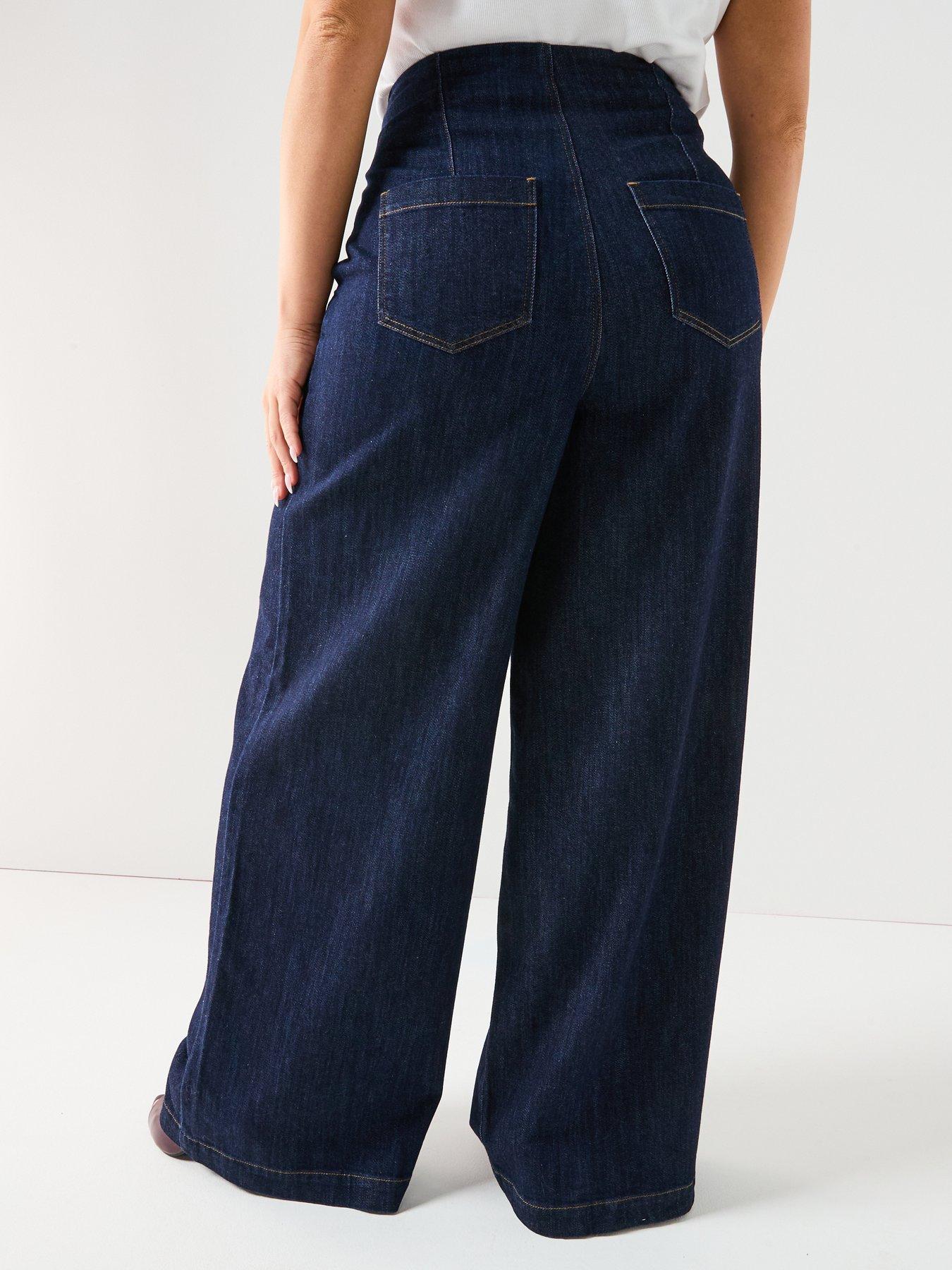 Image 2 of 5 of V by Very Curve High Waisted Wide Leg Jeans - Dark Blue