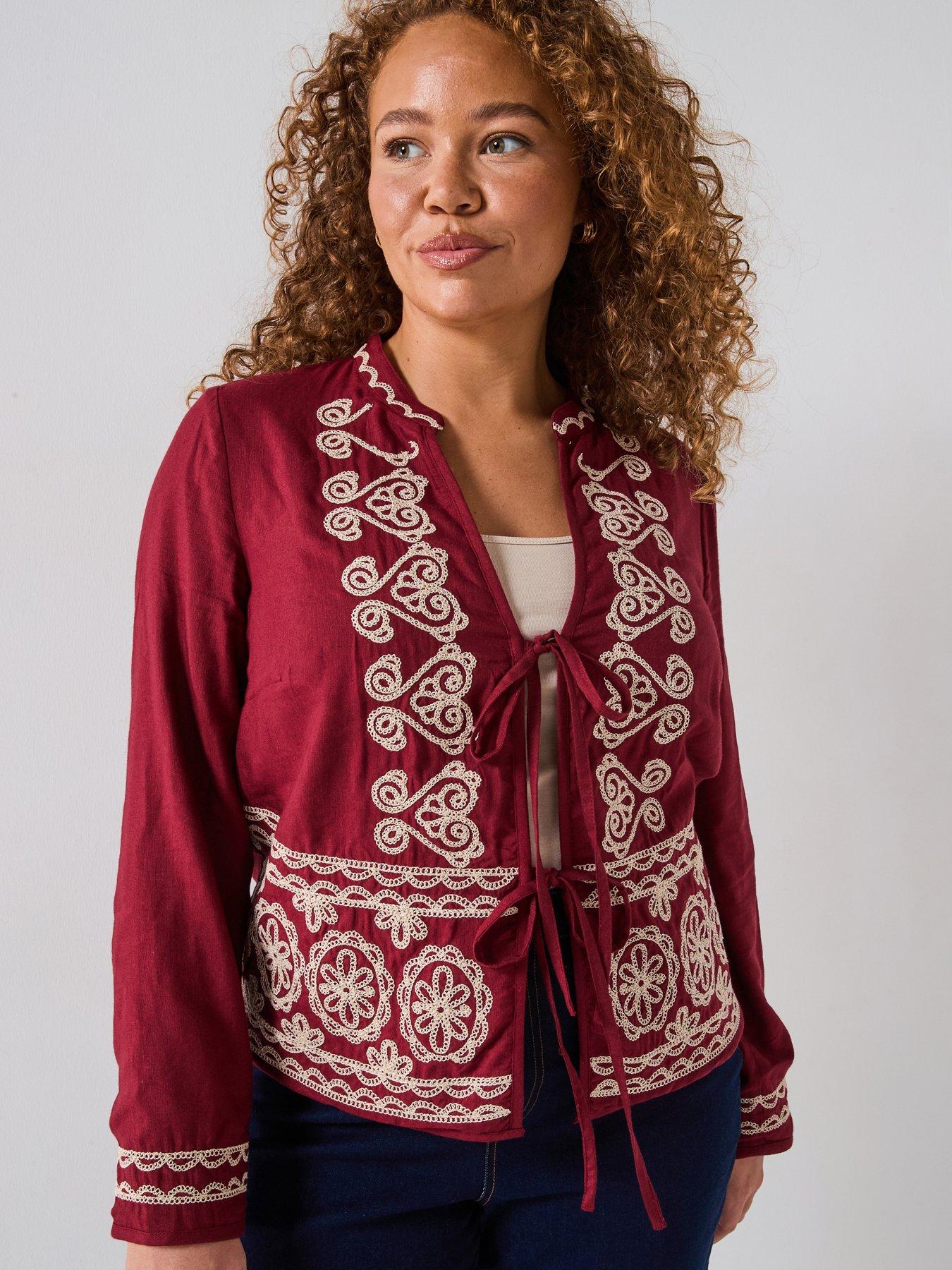 Image 1 of 6 of V by Very Curve Embroidered Tie Detail Blouse