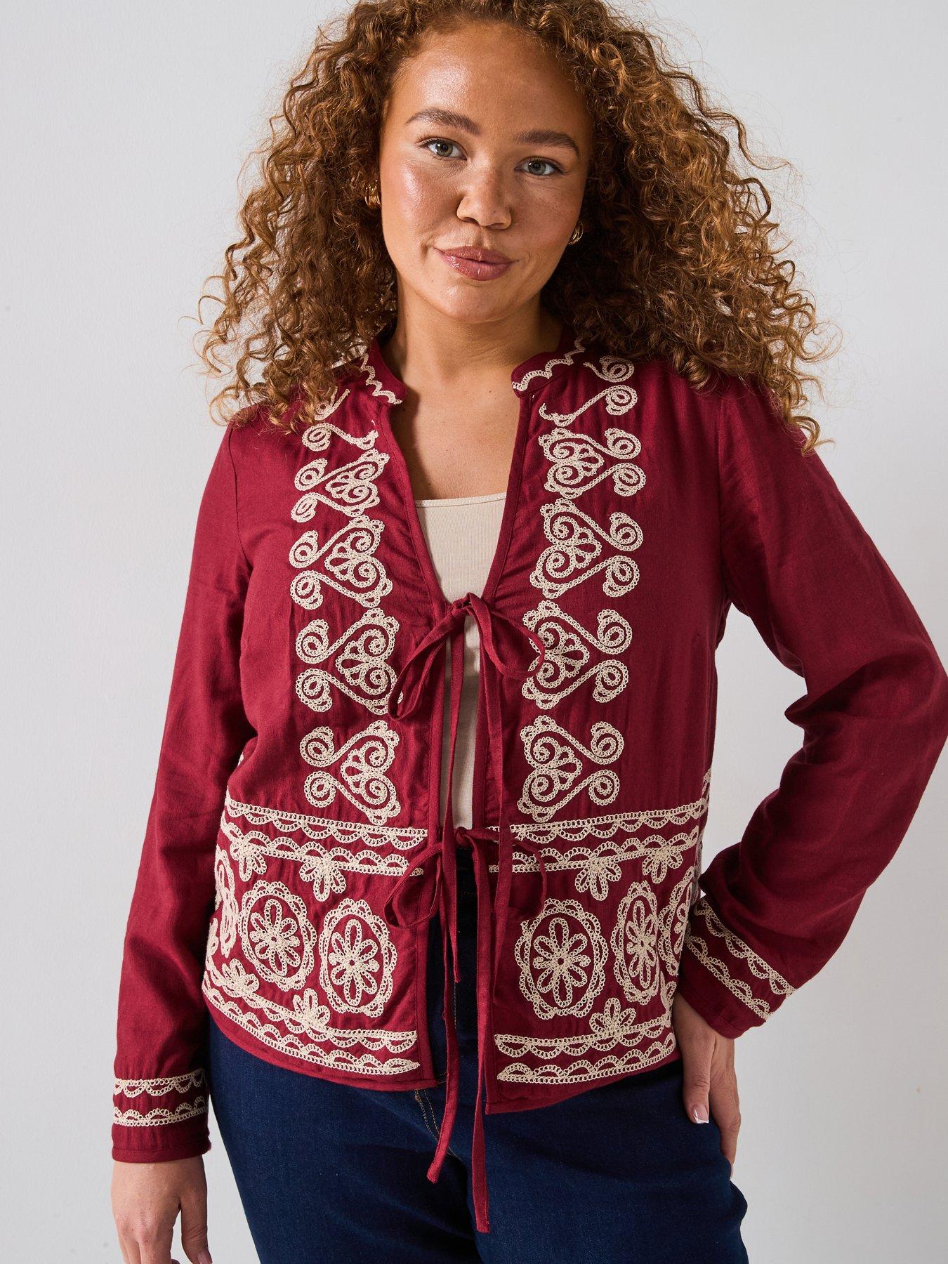 Image 5 of 6 of V by Very Curve Embroidered Tie Detail Blouse
