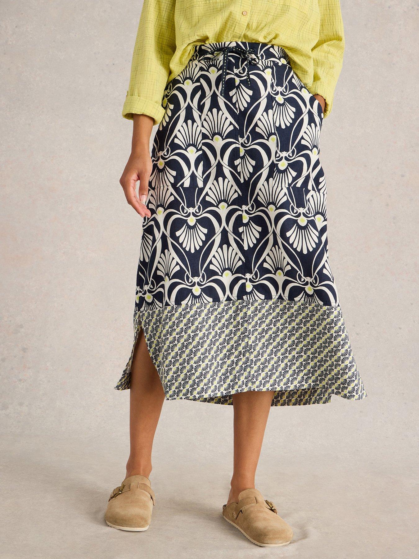 undefined Elle Linen Blend Skirt - Navy