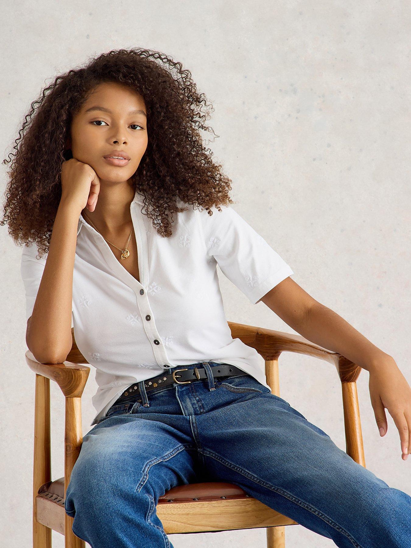 undefined Annie Short Sleeve Embroidered Shirt - White