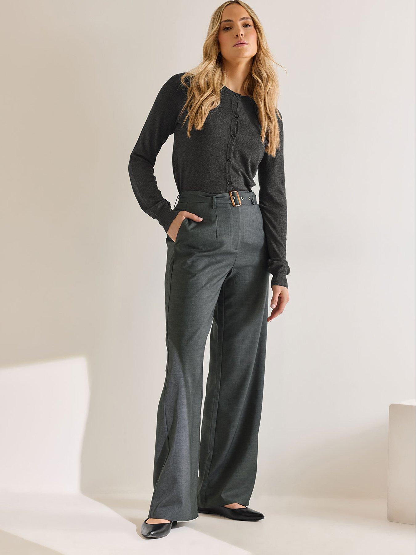 undefined Wide Leg Belted Trouser 36" - Grey