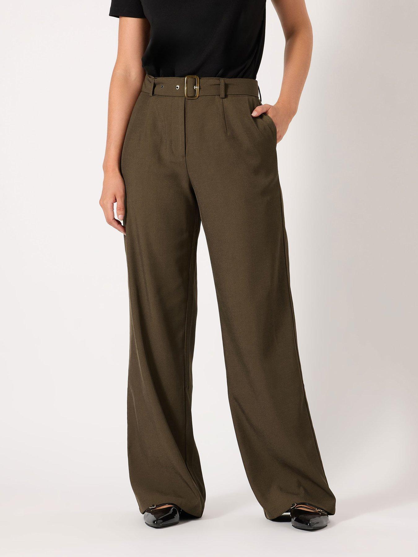 undefined Wide Leg Belted Trouser 36" - Brown