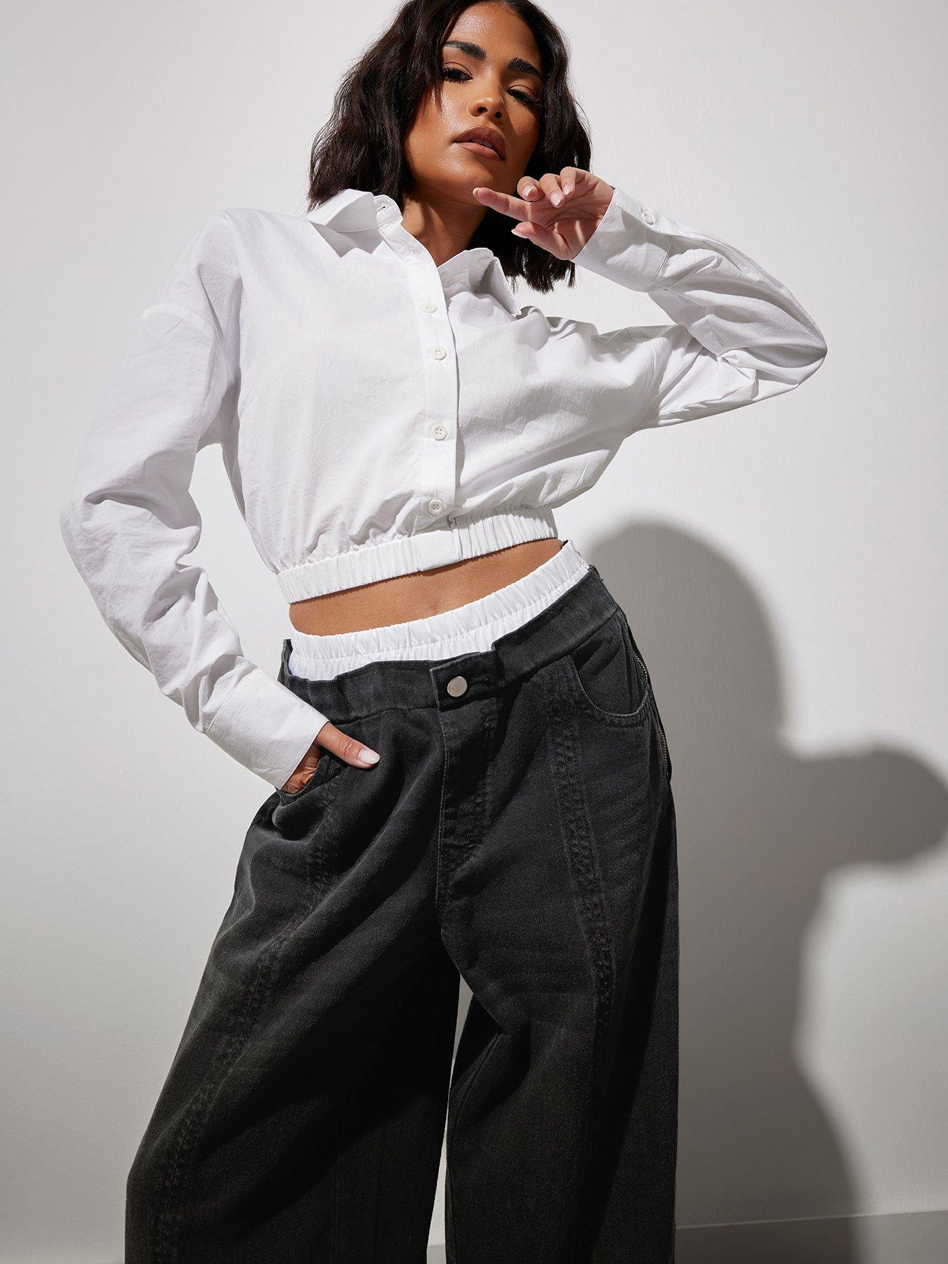 undefined Petite Elastic Waist Shirt - White
