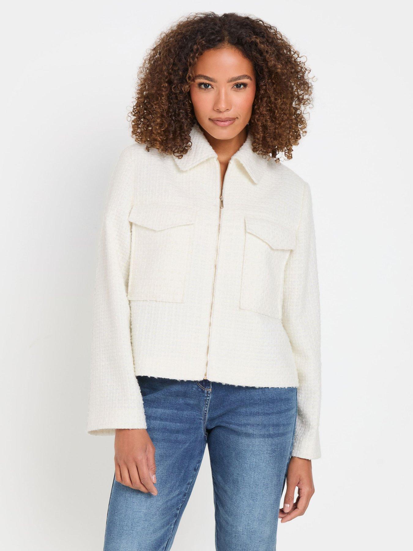 undefined Boucle Zip Through Jacket - Ivory