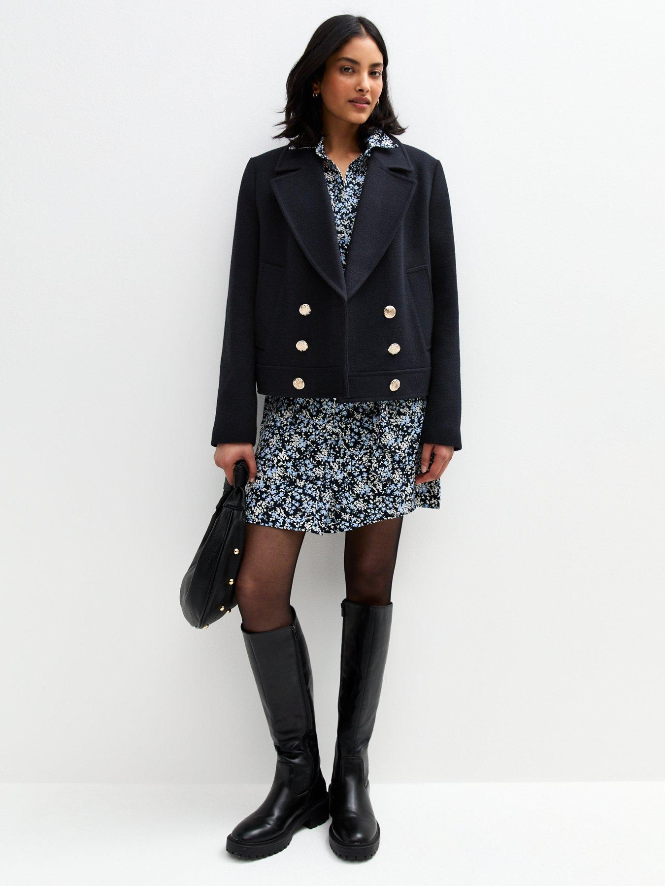  image of new-look-floral-print-mini-shirt-dress-blue
