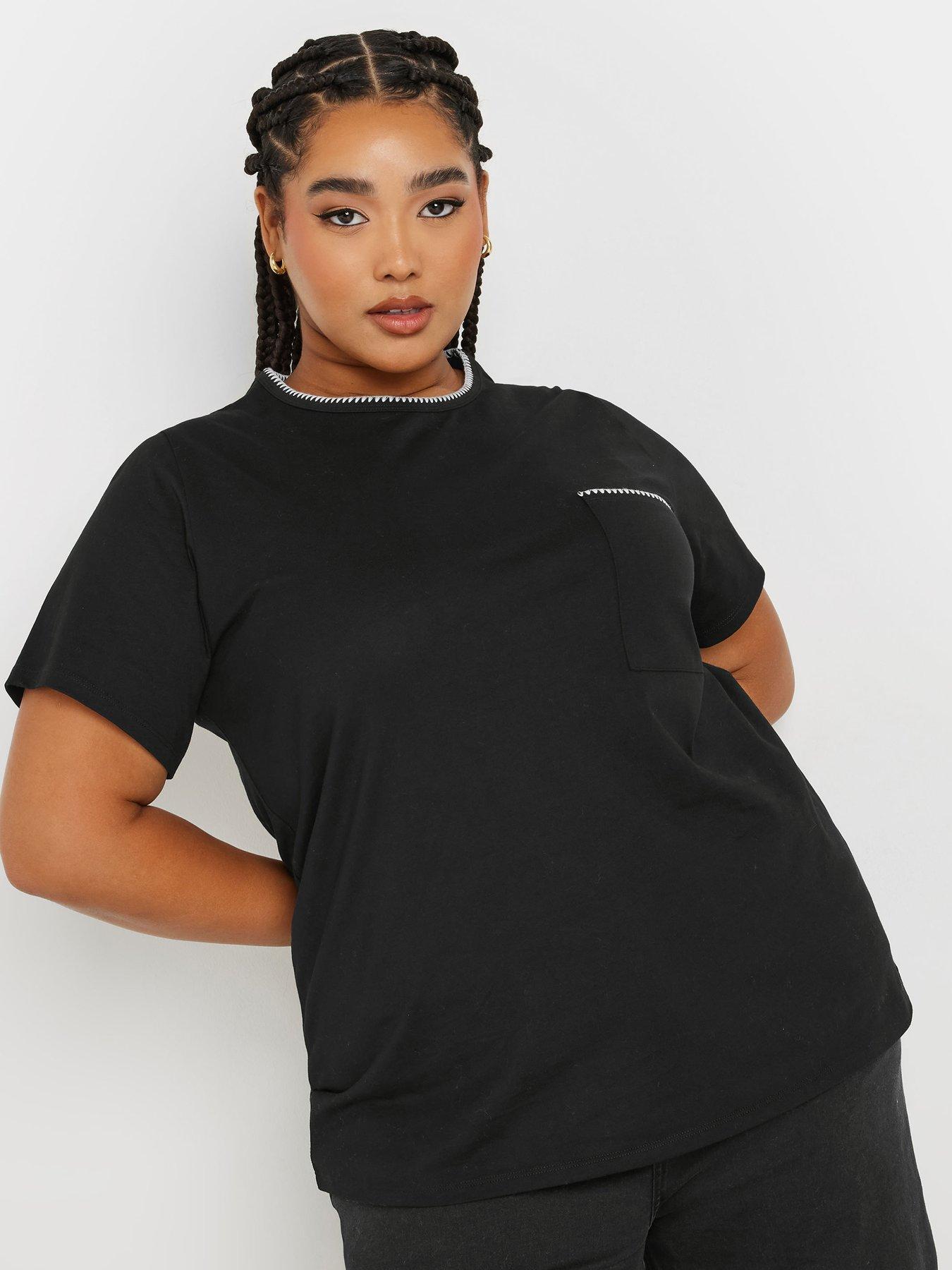 undefined Curve Stitch Pocket T-Shirt - Black