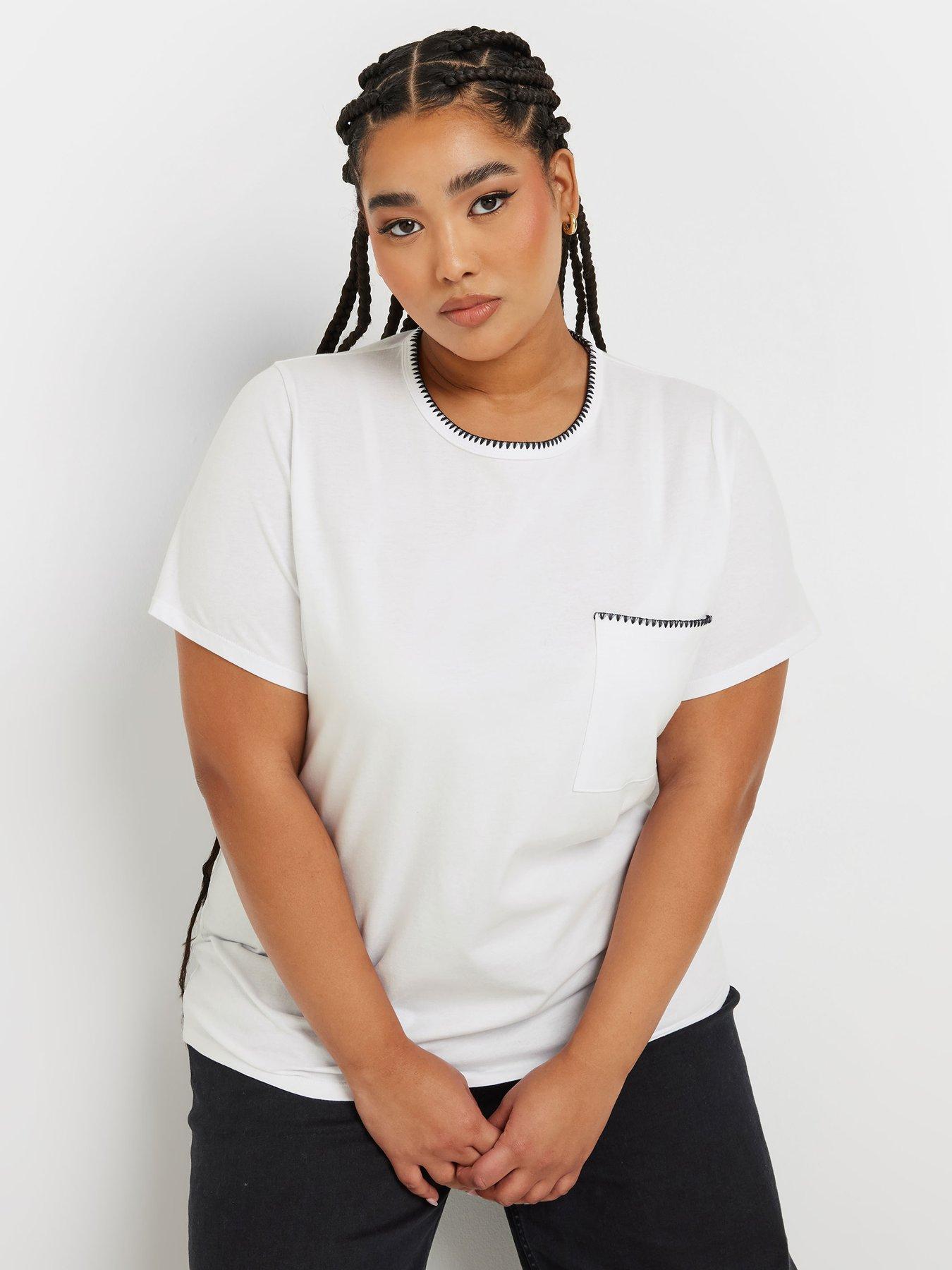 undefined Curve Stitch Pocket T-Shirt - White