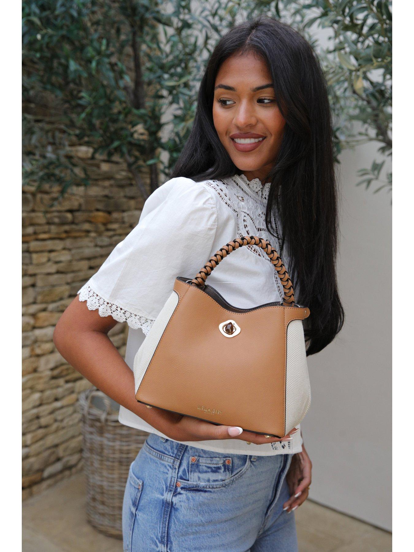  image of luella-grey-kate-camel-woven-handle-crossbody-tan