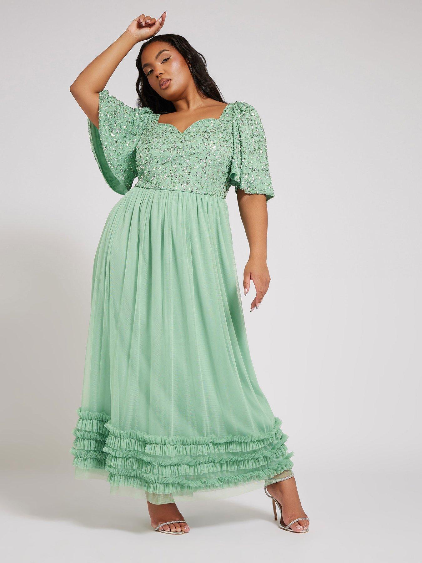 undefined Curve Luxe Embellished Ruffle Maxi Dress