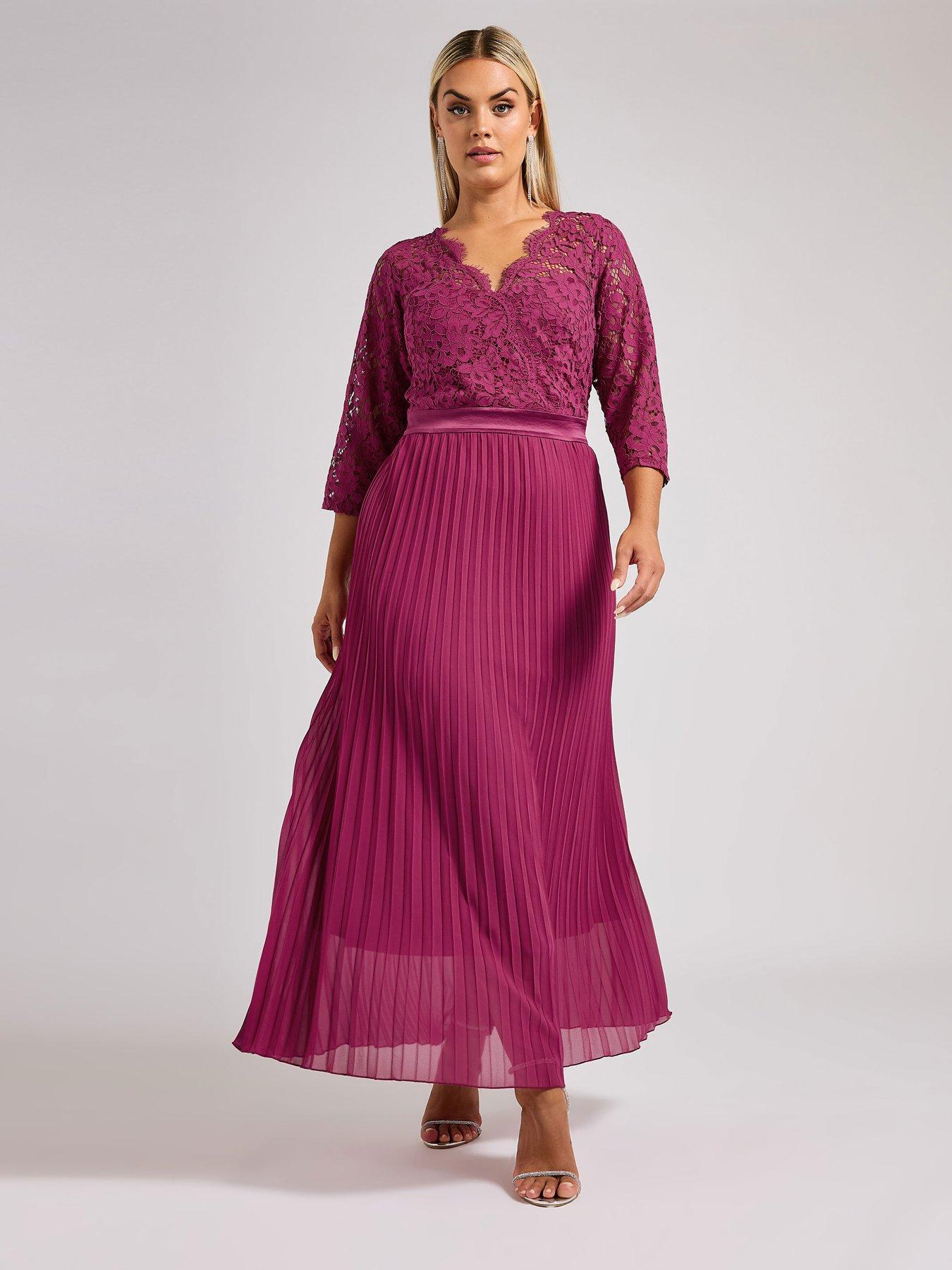 undefined Curve Lace Pleated Maxi Dress - Pink