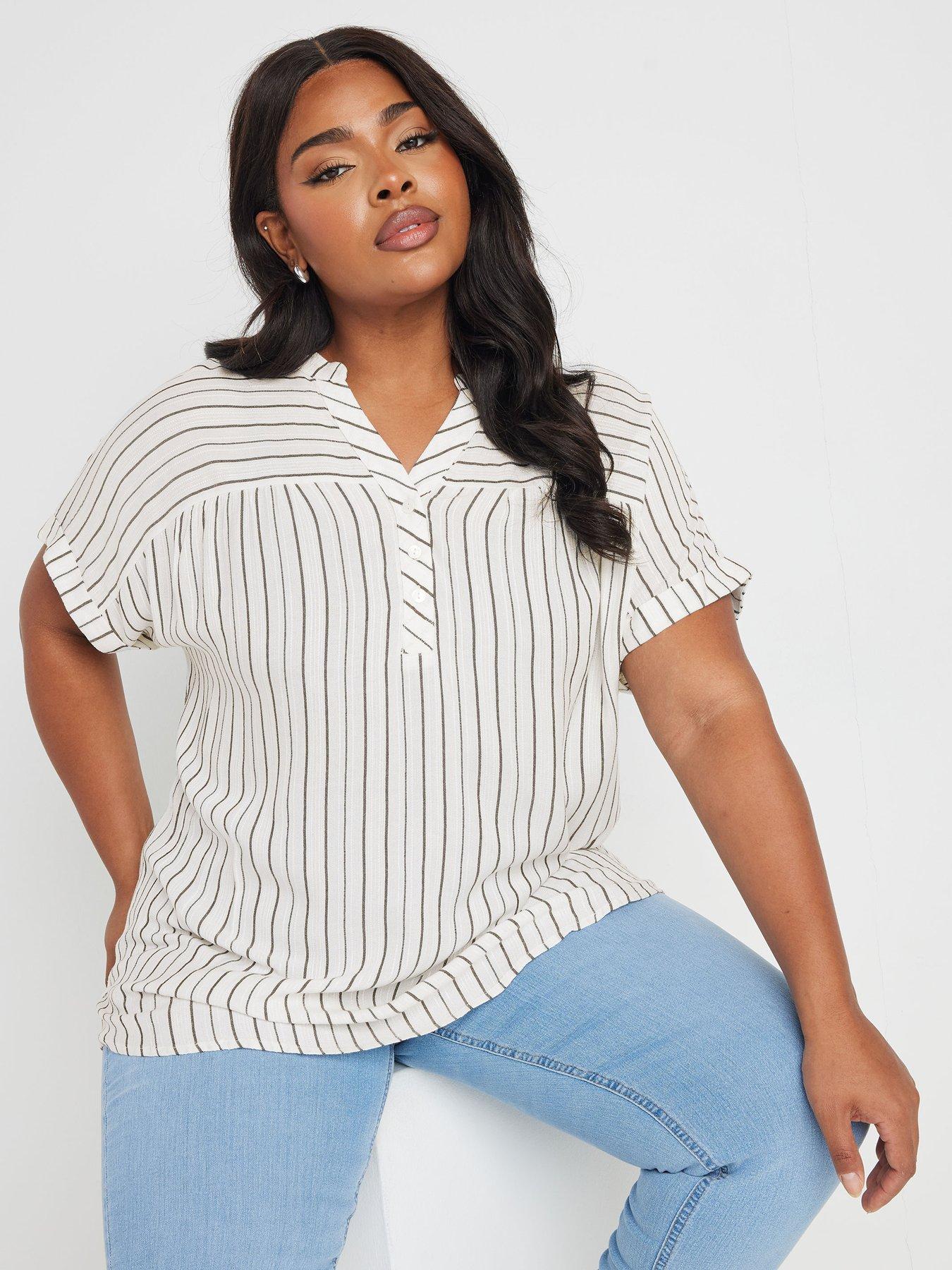  image of yours-curve-stripe-notch-neck-blouse-white