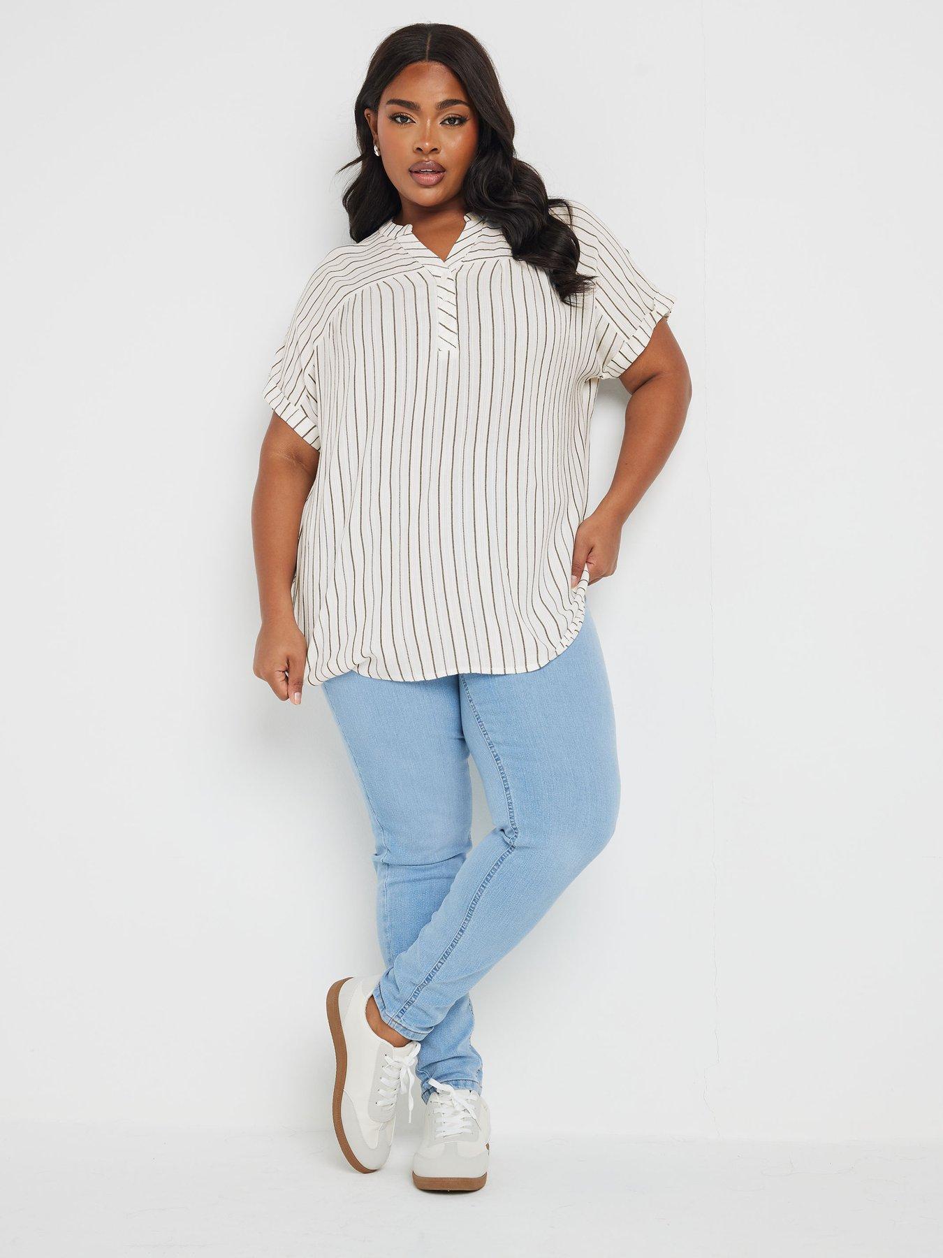  image of yours-curve-stripe-notch-neck-blouse-white