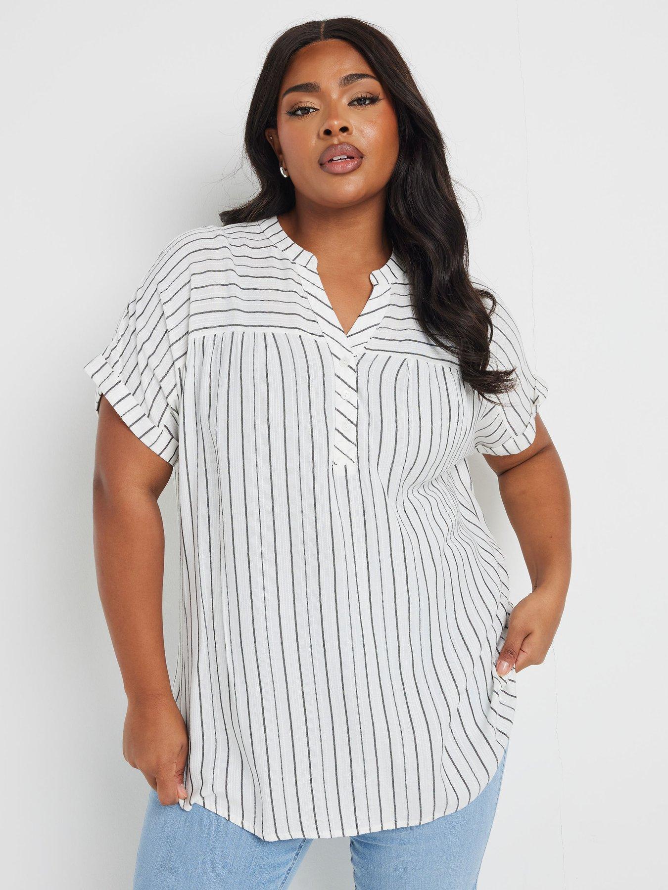  image of yours-curve-stripe-notch-neck-blouse-white