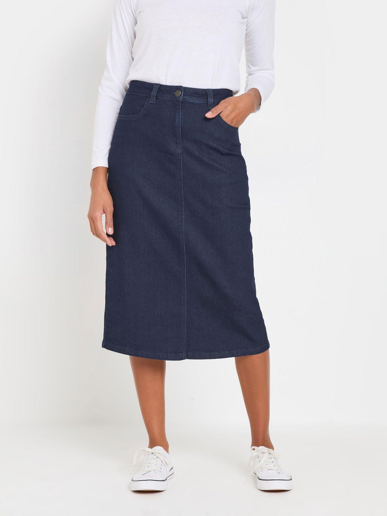 undefined Indigo Midi Denim Skirt - Blue