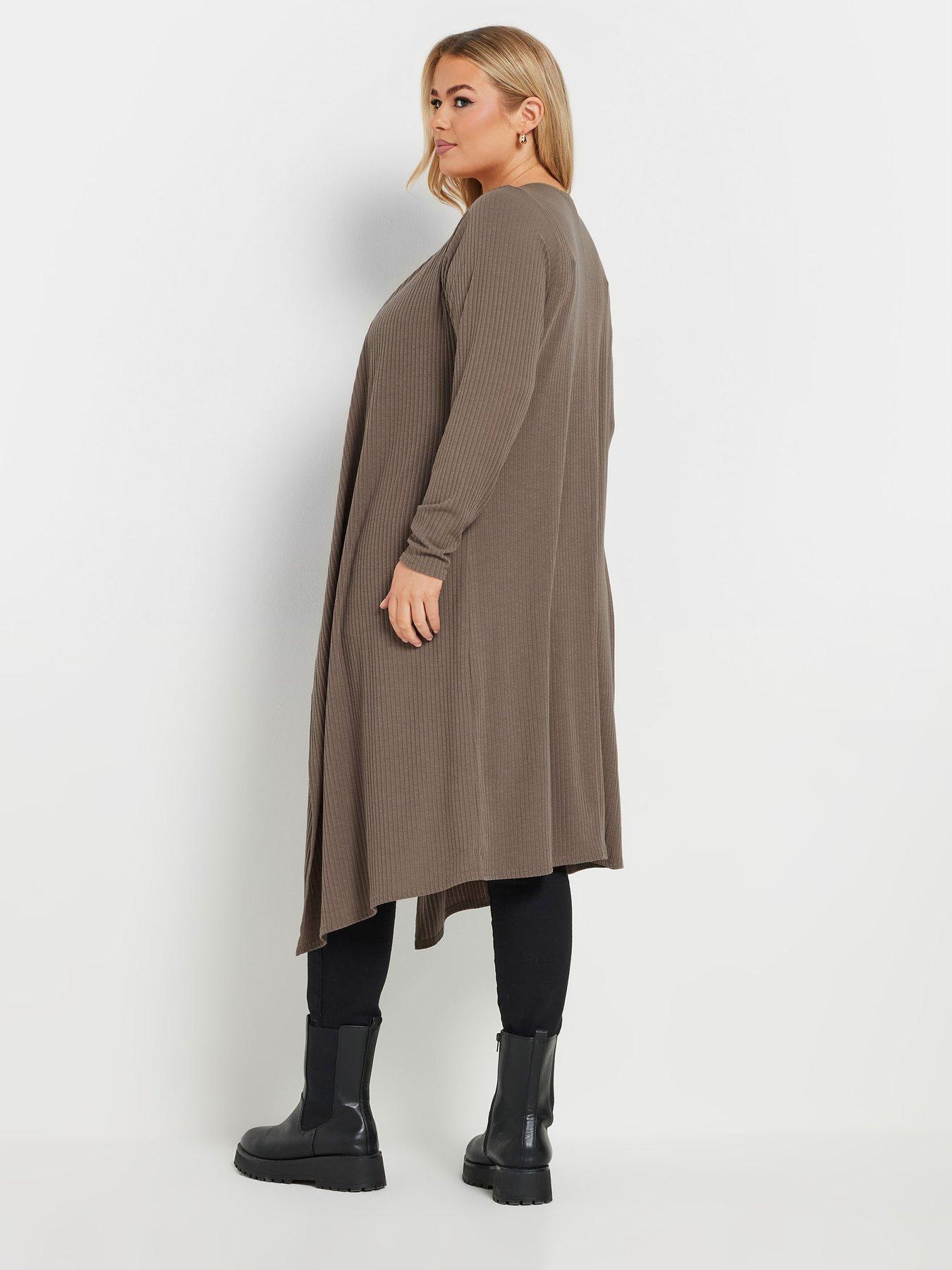 image of yours-curve-waterfall-rib-midaxi-cardigan-brown